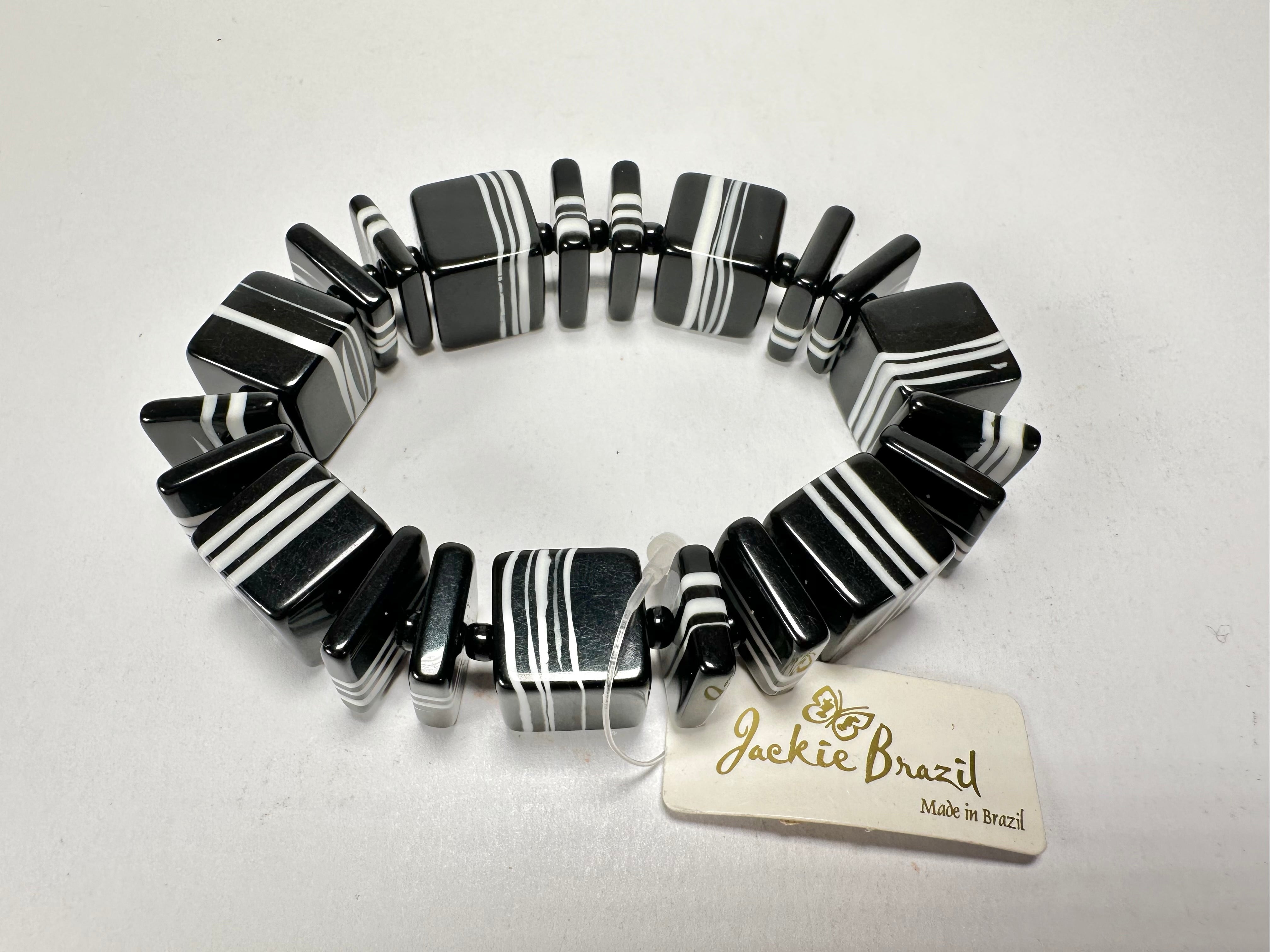 Jackie Brazil "Bar Code" Black & White Mix Squares Resin Bracelet ( B2201 )