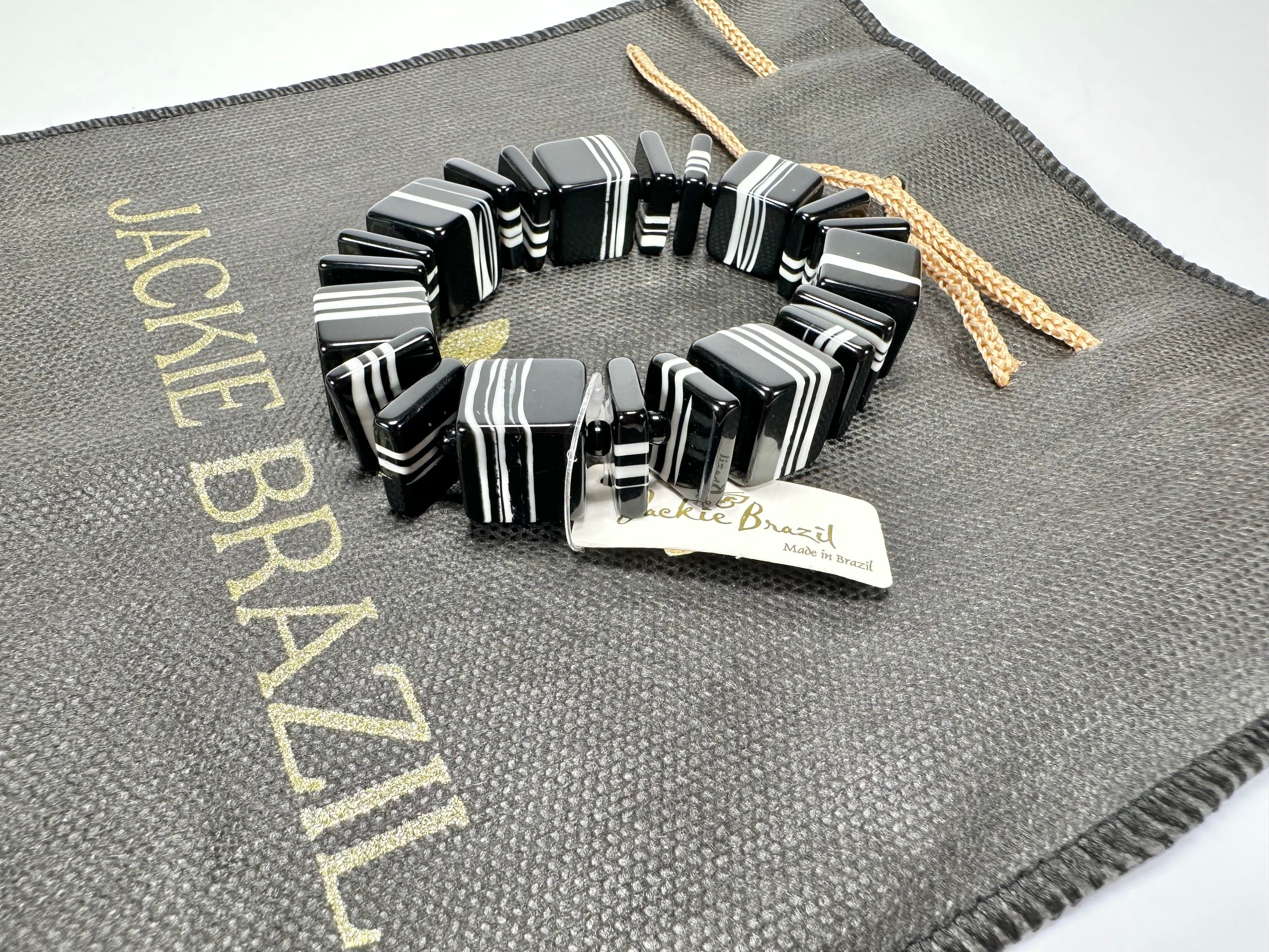 Jackie Brazil "Bar Code" Black & White Mix Squares Resin Bracelet ( B2201 )