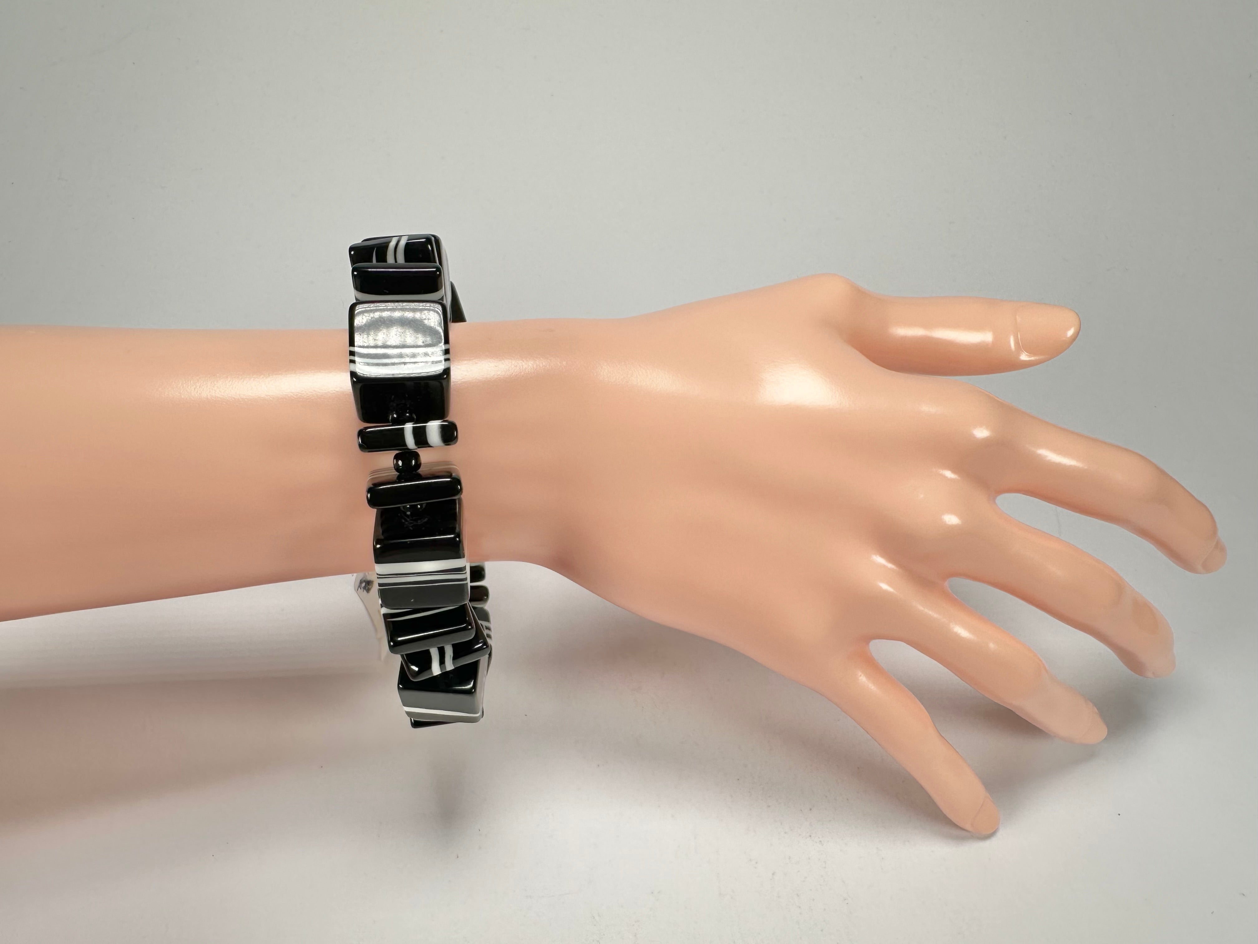Jackie Brazil "Bar Code" Black & White Mix Squares Resin Bracelet ( B2201 )