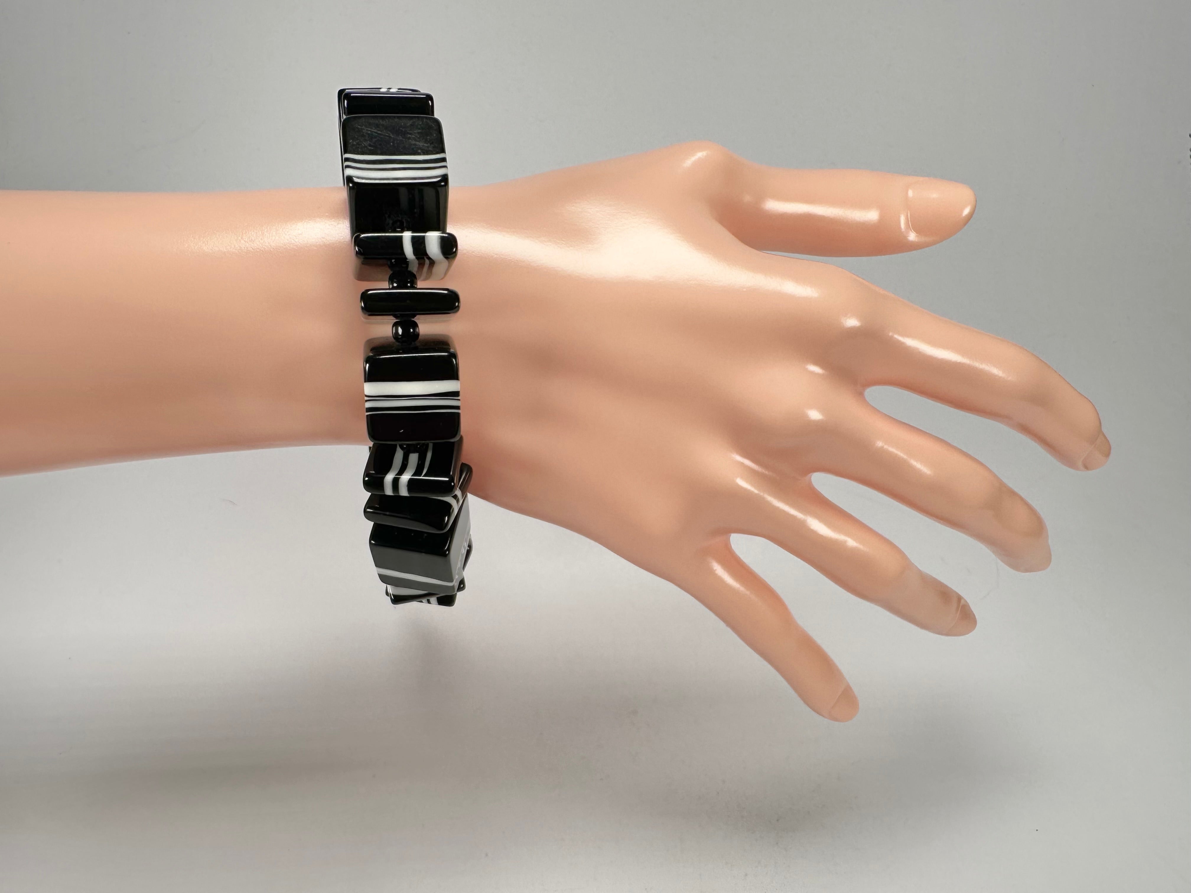 Jackie Brazil "Bar Code" Black & White Mix Squares Resin Bracelet ( B2201 )