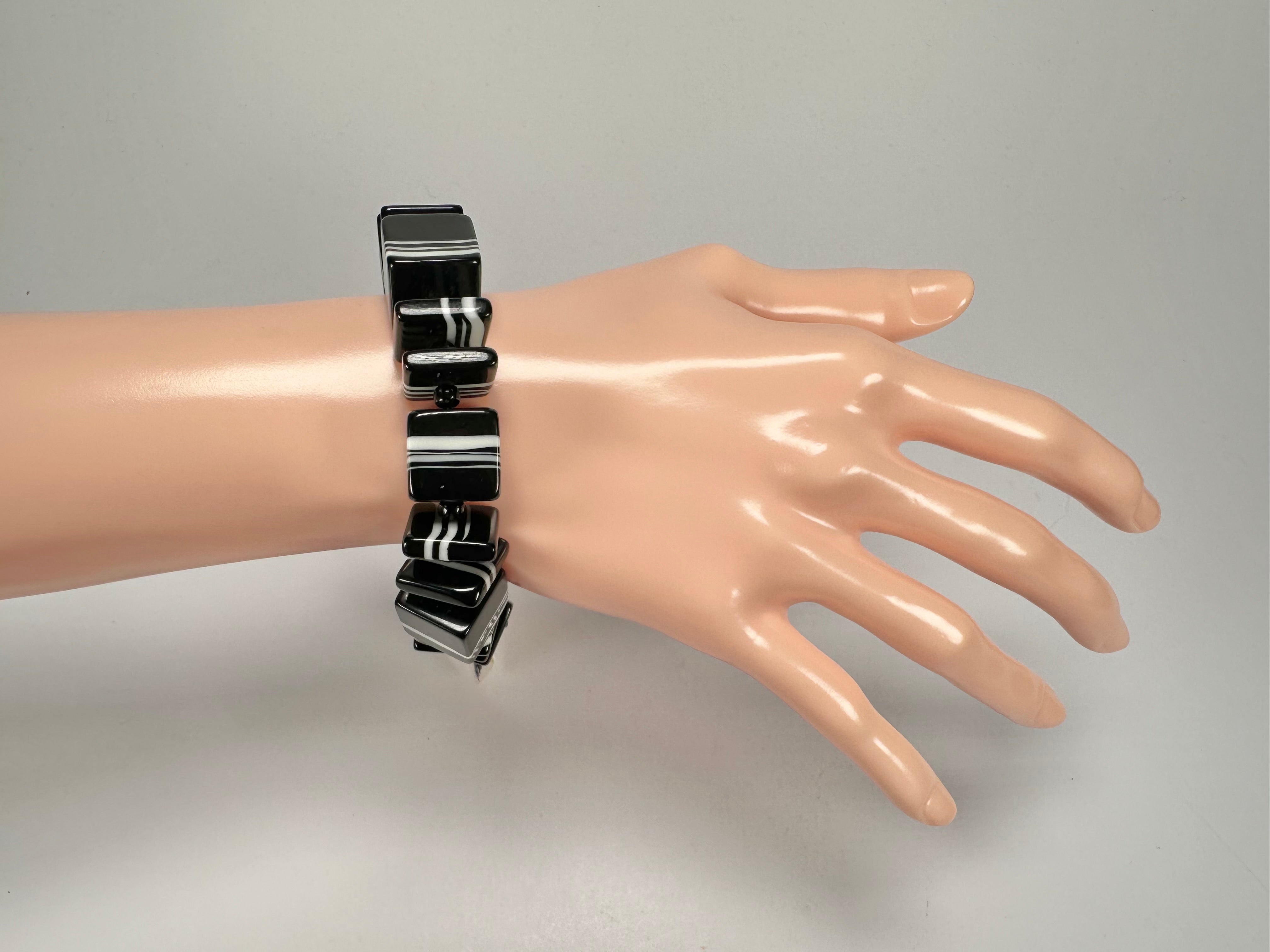 Jackie Brazil "Bar Code" Black & White Mix Squares Resin Bracelet ( B2201 )