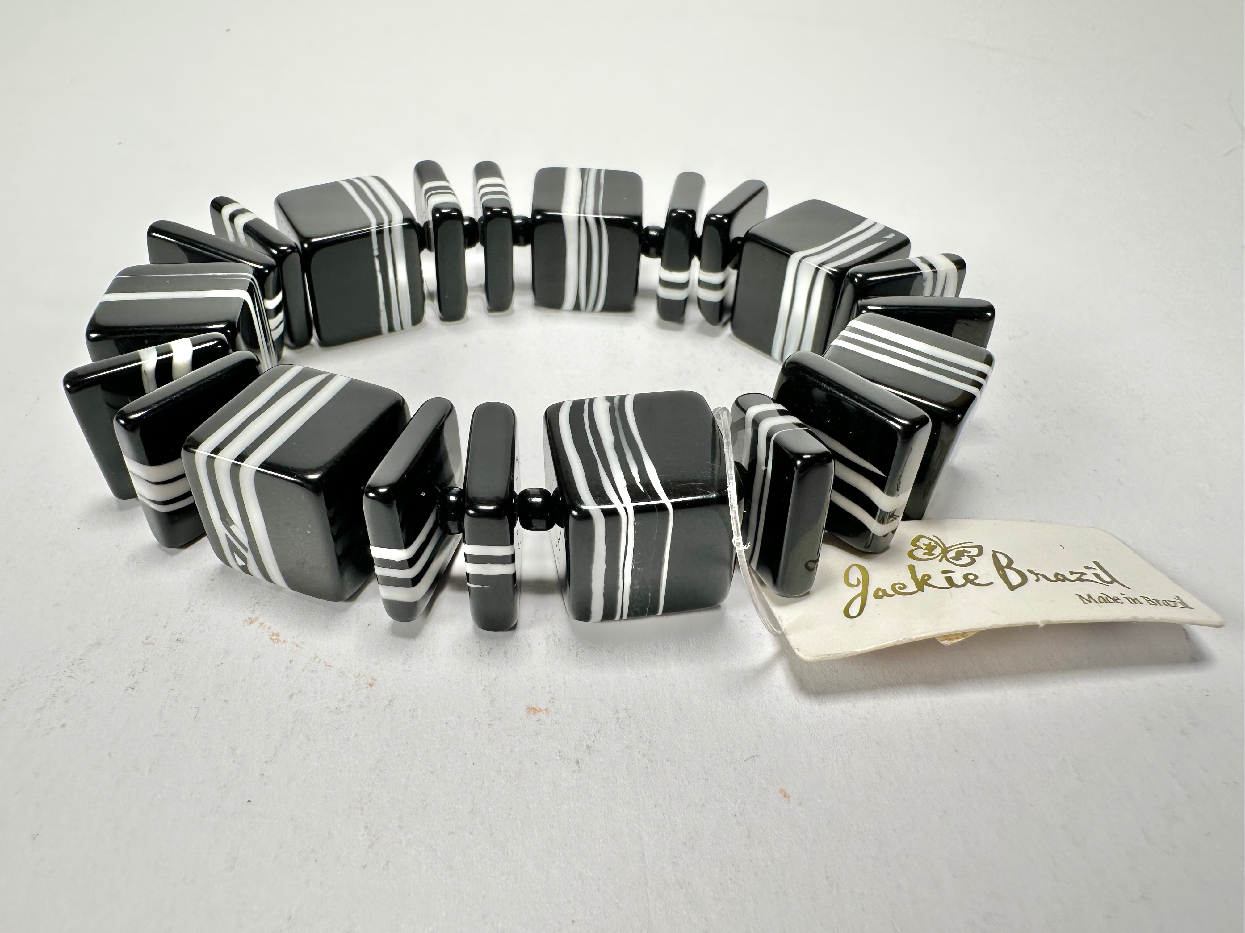 Jackie Brazil "Bar Code" Black & White Mix Squares Resin Bracelet ( B2201 )