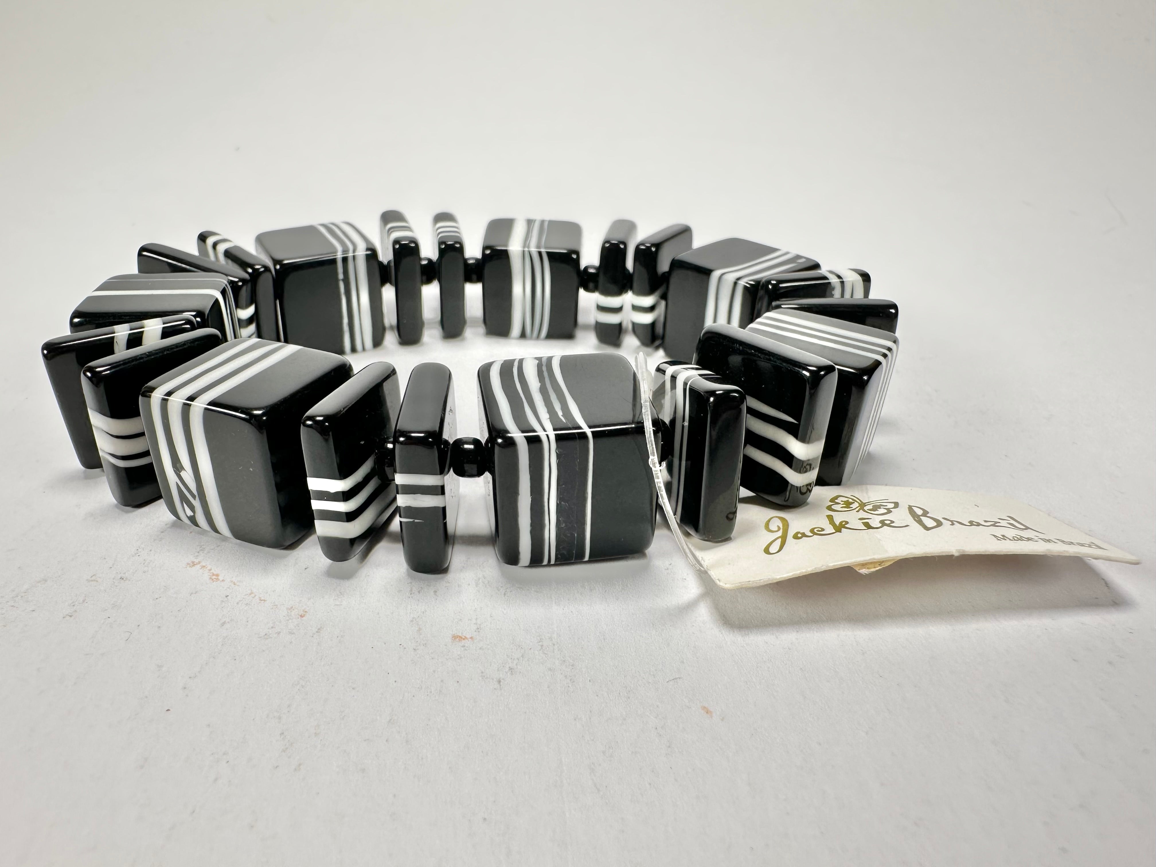 Jackie Brazil "Bar Code" Black & White Mix Squares Resin Bracelet ( B2201 )
