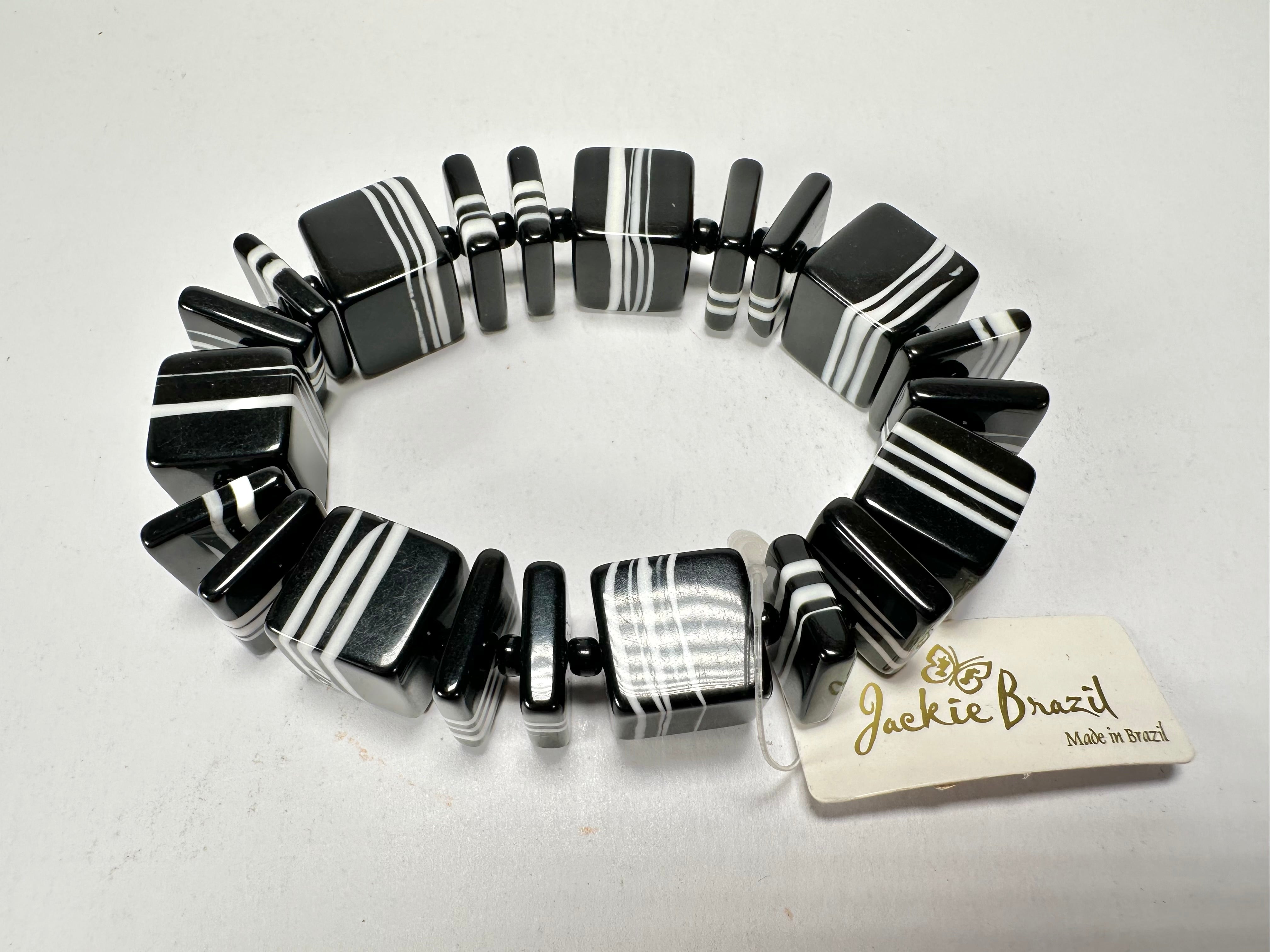 Jackie Brazil "Bar Code" Black & White Mix Squares Resin Bracelet ( B2201 )