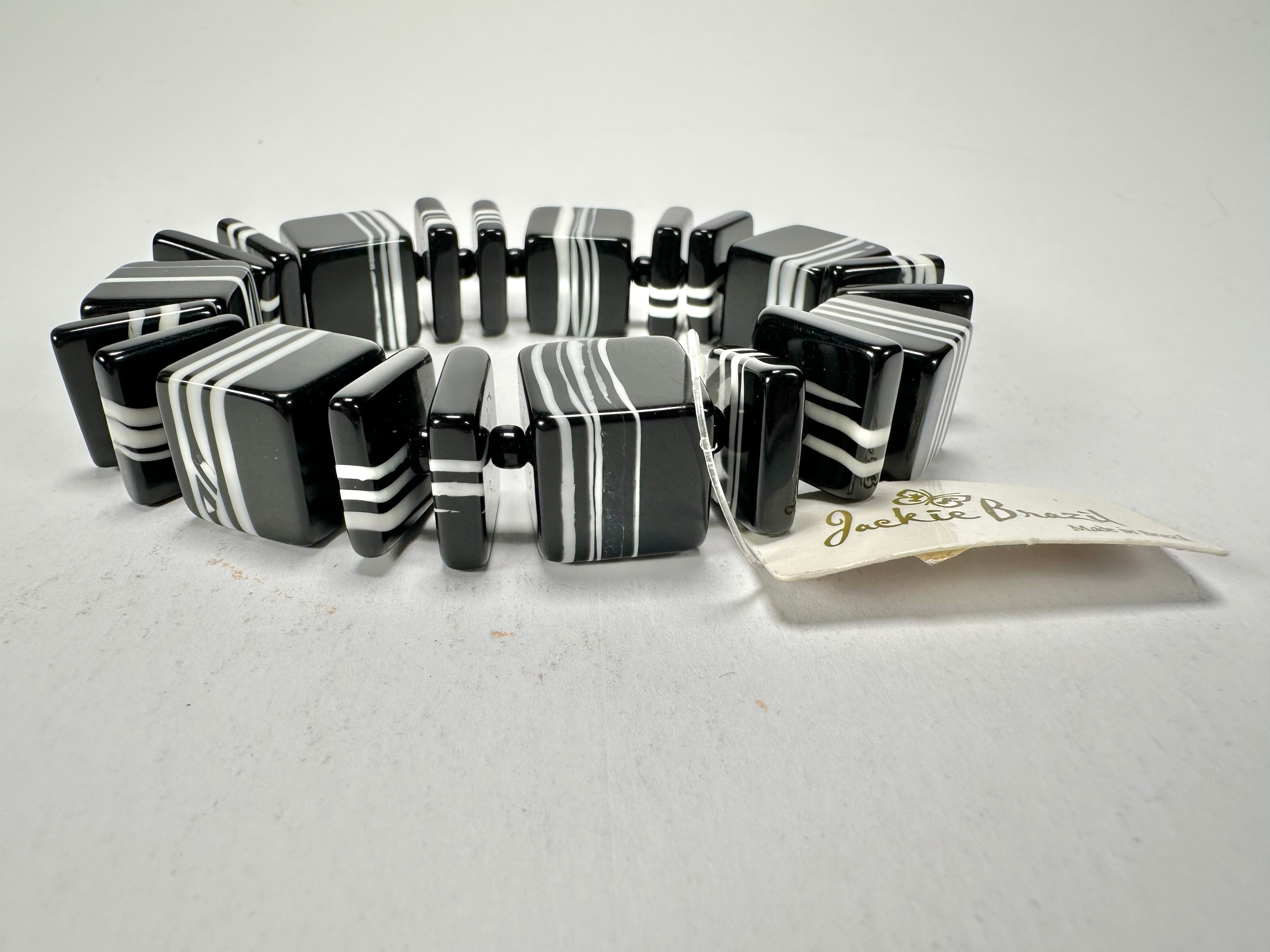 Jackie Brazil "Bar Code" Black & White Mix Squares Resin Bracelet ( B2201 )