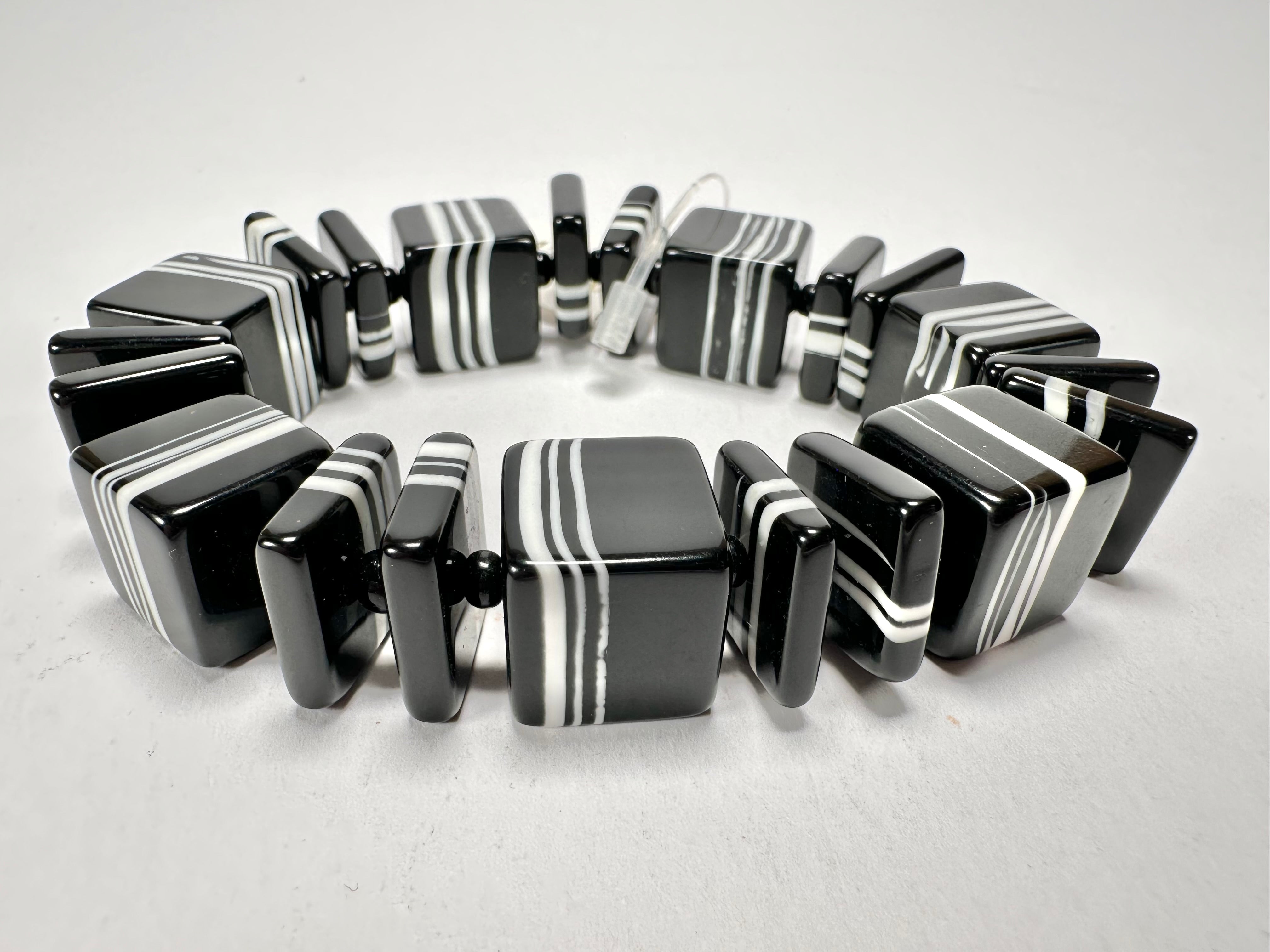 Jackie Brazil "Bar Code" Black & White Mix Squares Resin Bracelet ( B2201 )