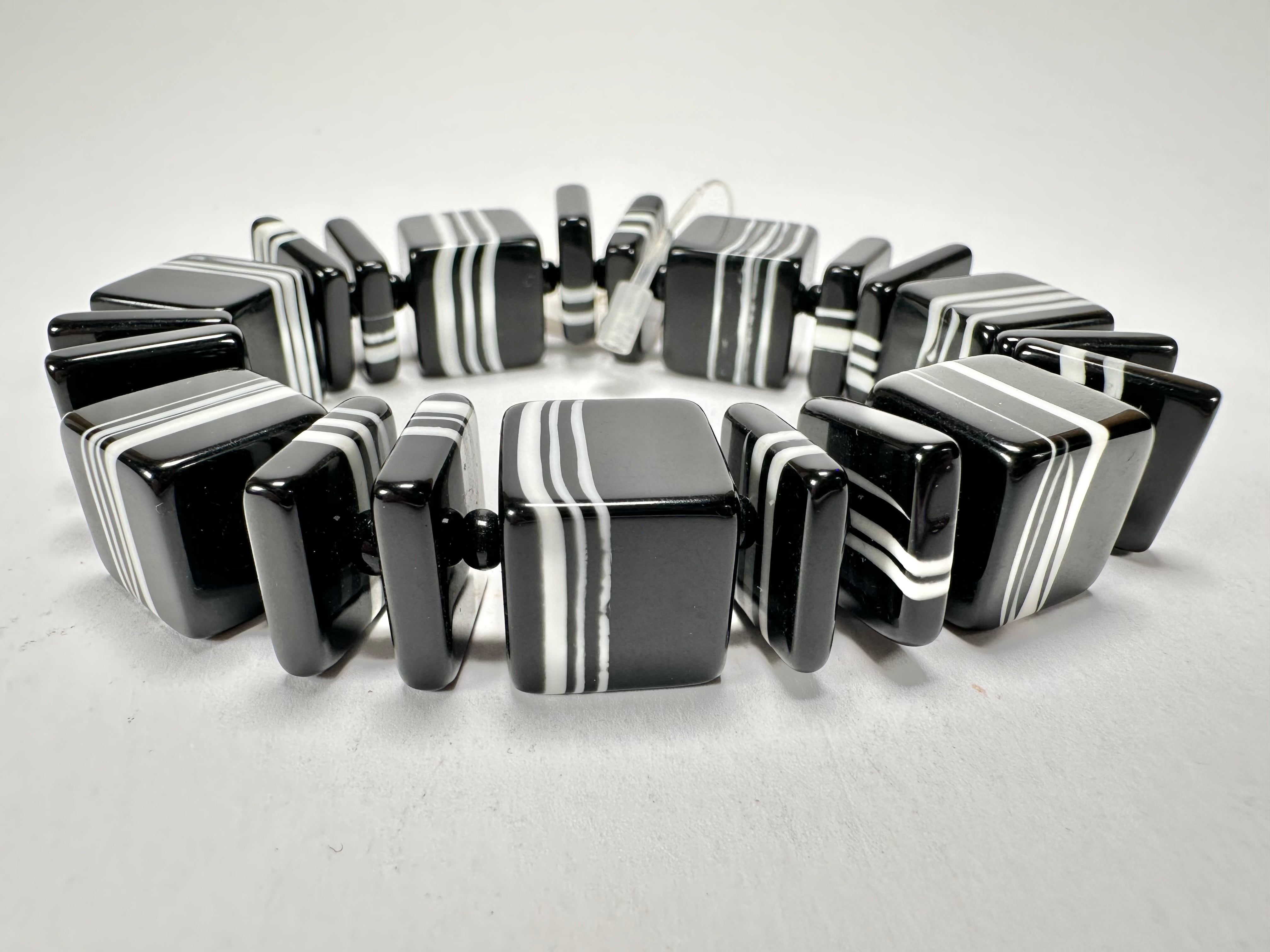 Jackie Brazil "Bar Code" Black & White Mix Squares Resin Bracelet ( B2201 )