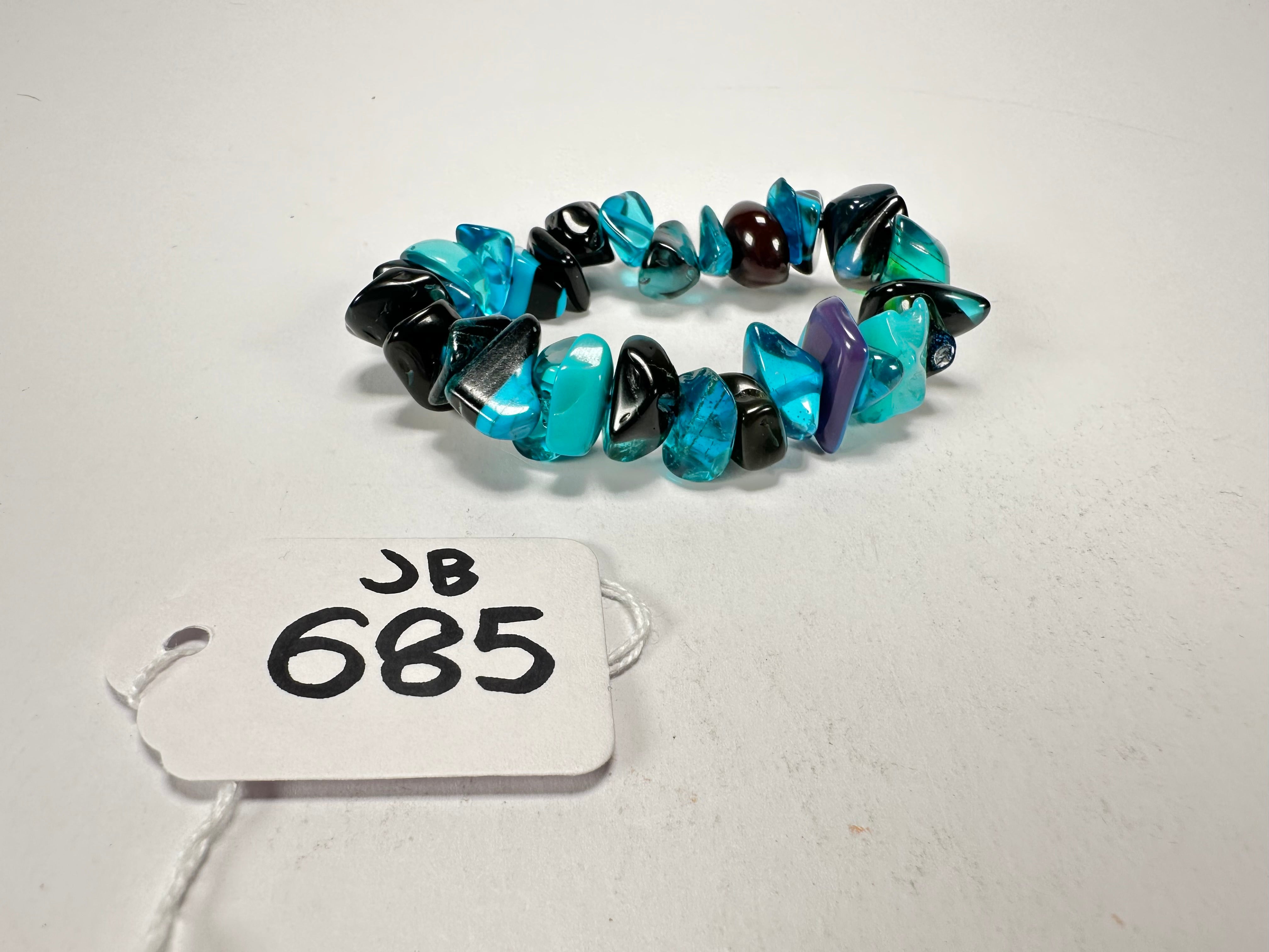 Jackie Brazil "Orient Express" 1 Strand Small Light Blue Mix Beads on Elastic Resin Bracelet ( B3547 )