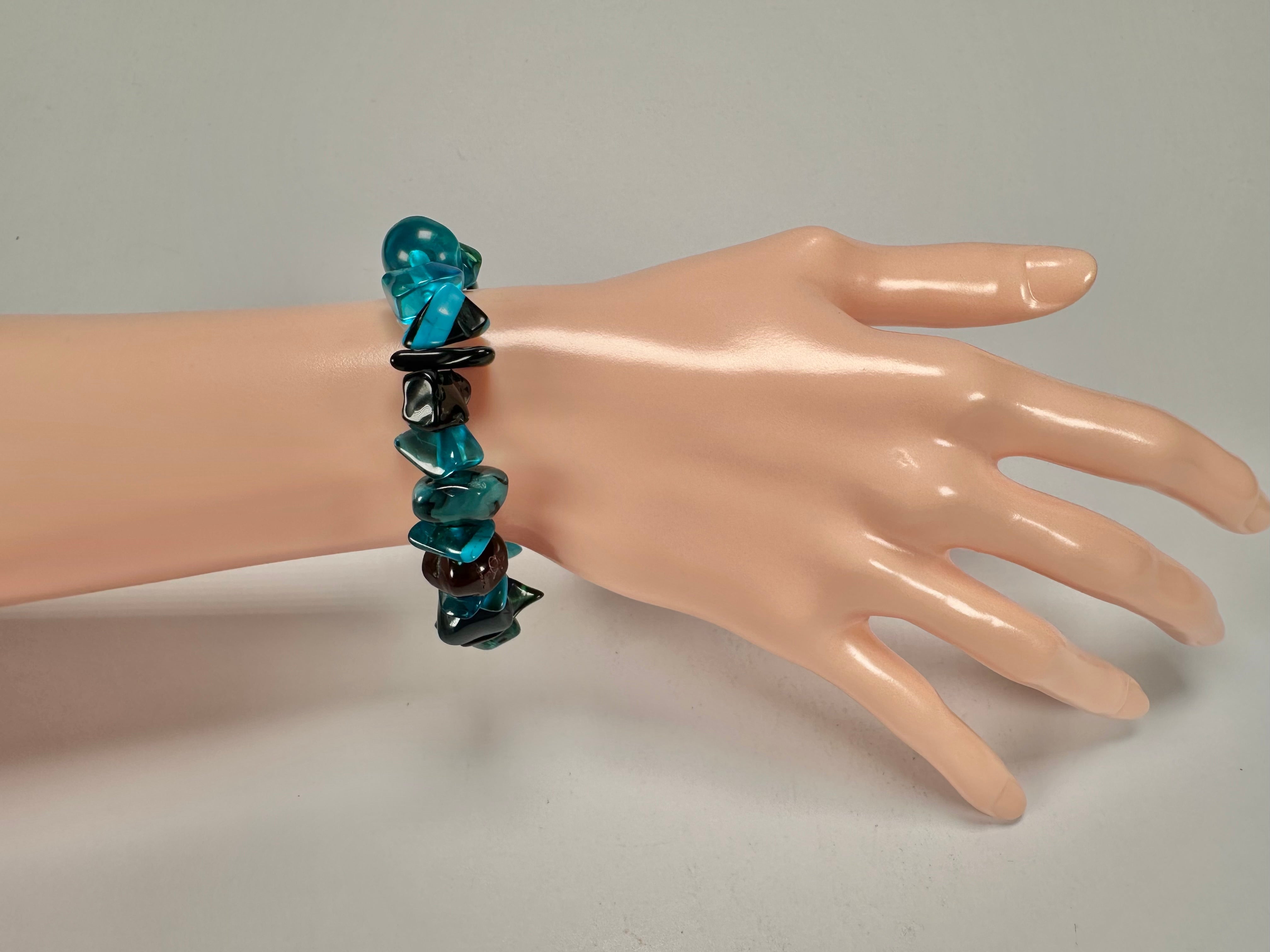 Jackie Brazil "Orient Express" 1 Strand Small Light Blue Mix Beads on Elastic Resin Bracelet ( B3547 )
