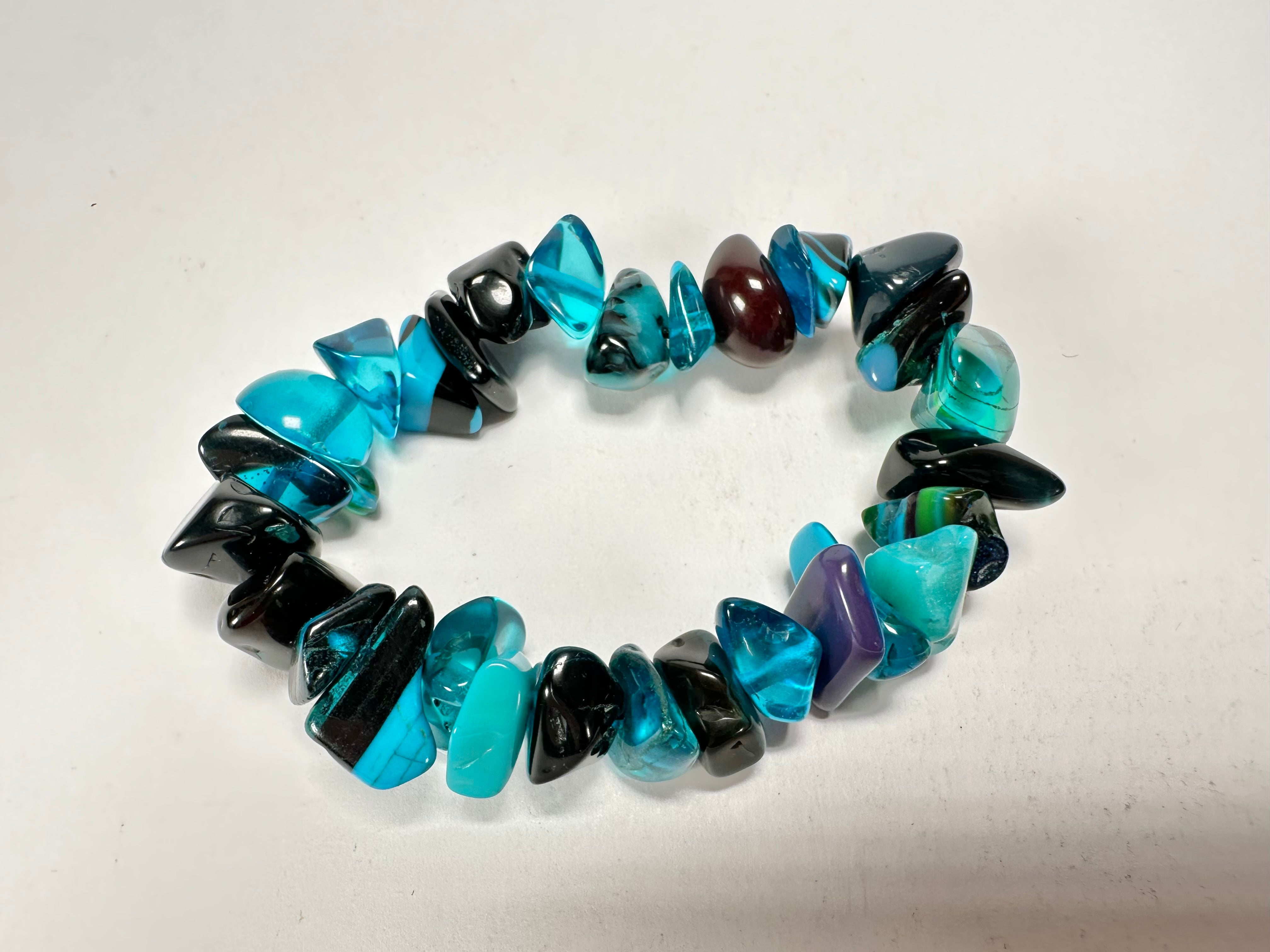 Jackie Brazil "Orient Express" 1 Strand Small Light Blue Mix Beads on Elastic Resin Bracelet ( B3547 )