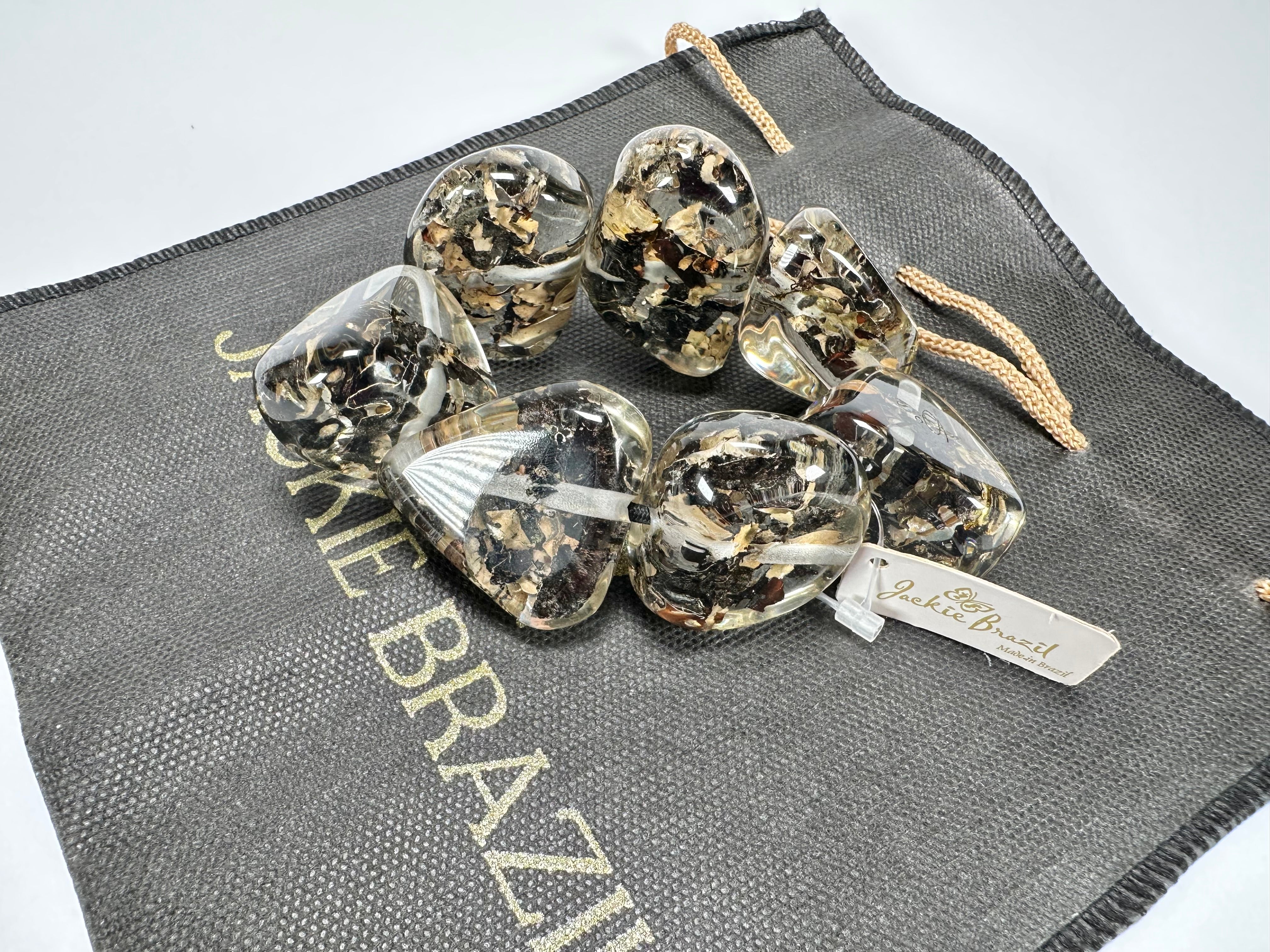 Jackie Brazil "Cusco" Seaweed Large Stones Elasticated Bracelet ( B1350 )