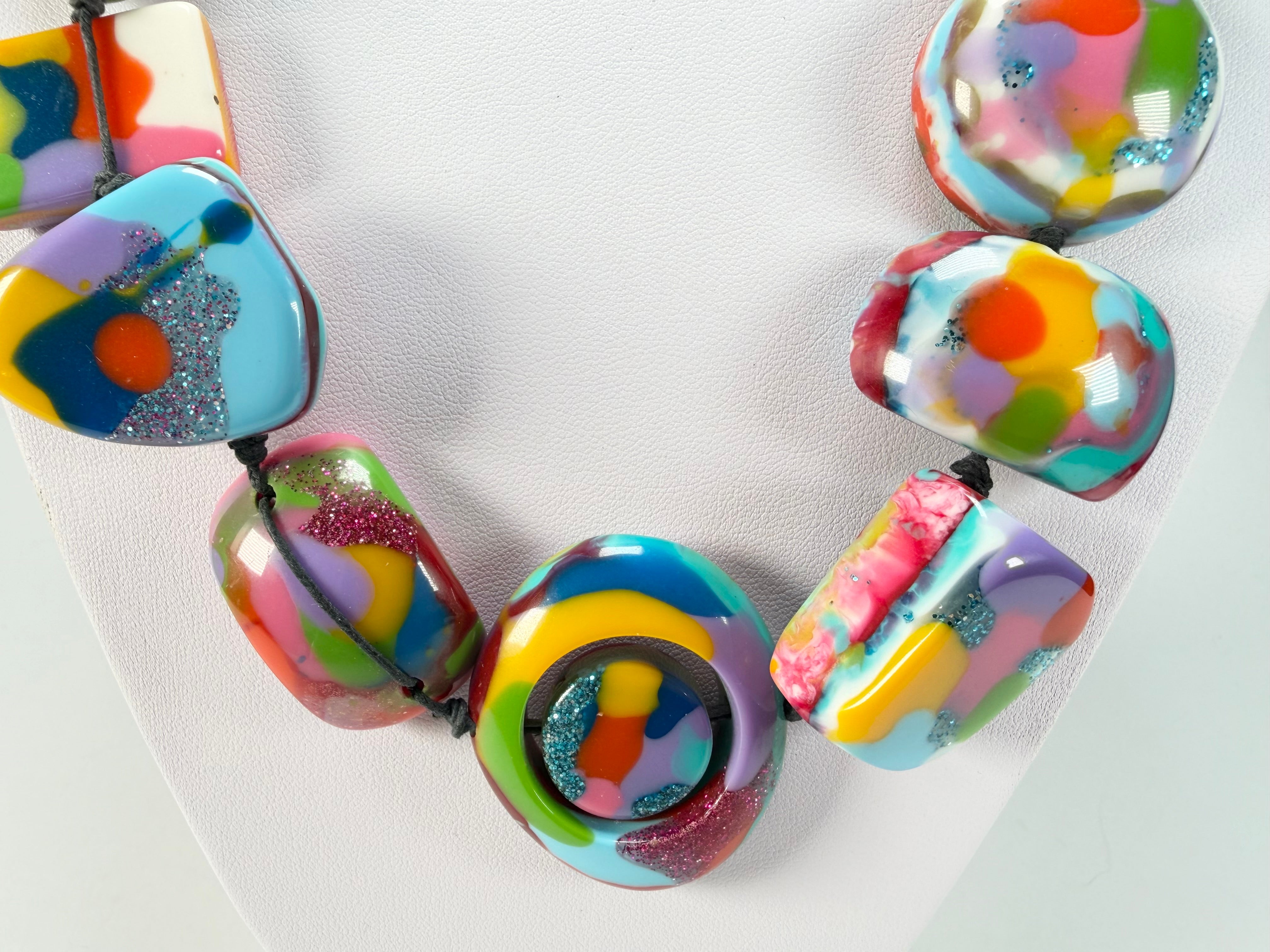 Jackie Brazil "Indiana" Kandinsky Multi-Bead Medium Resin 70cm Necklace ( N0033 )