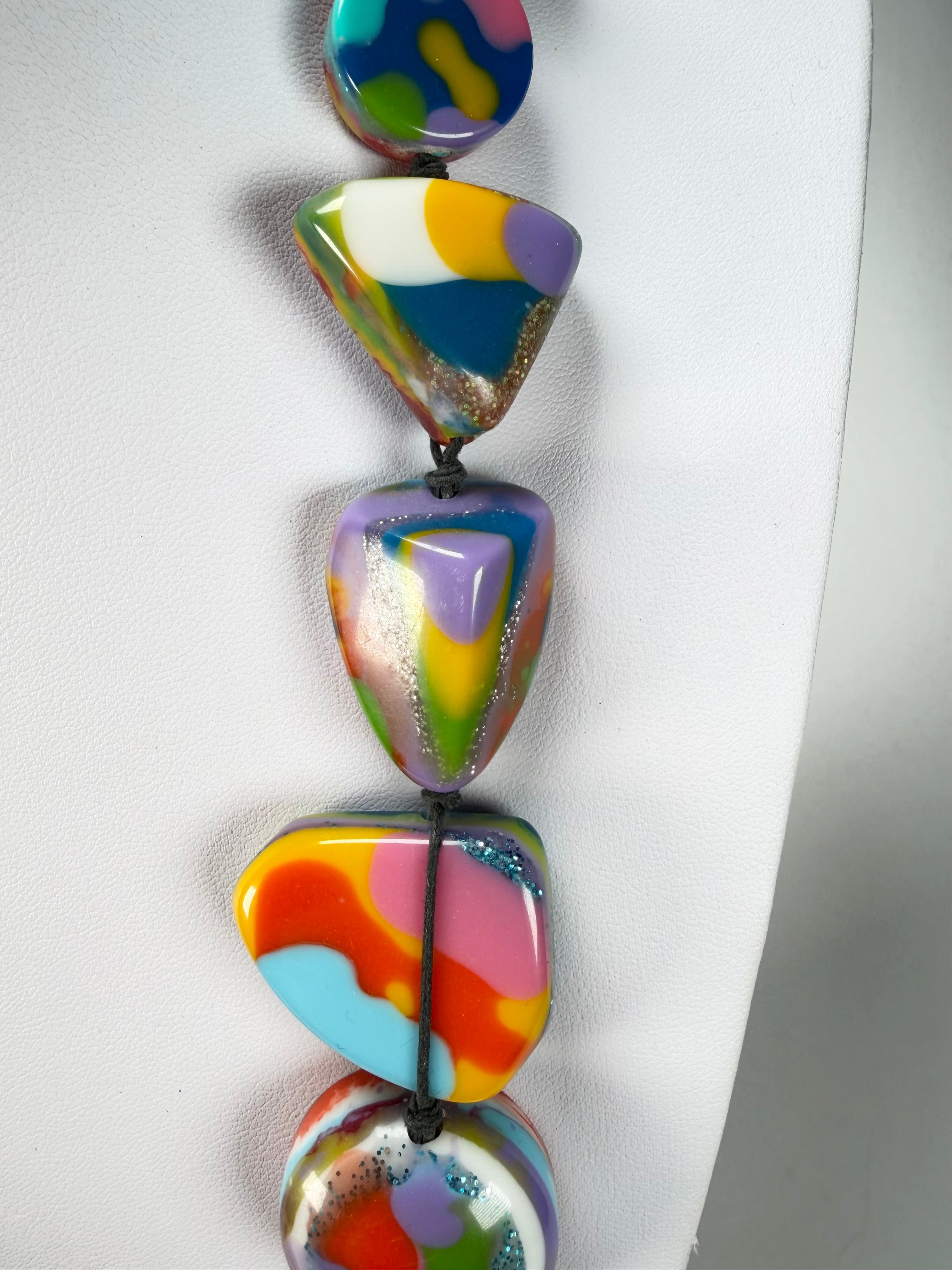 Jackie Brazil "Indiana" Kandinsky Multi-Bead Medium Resin 70cm Necklace ( N0033 )