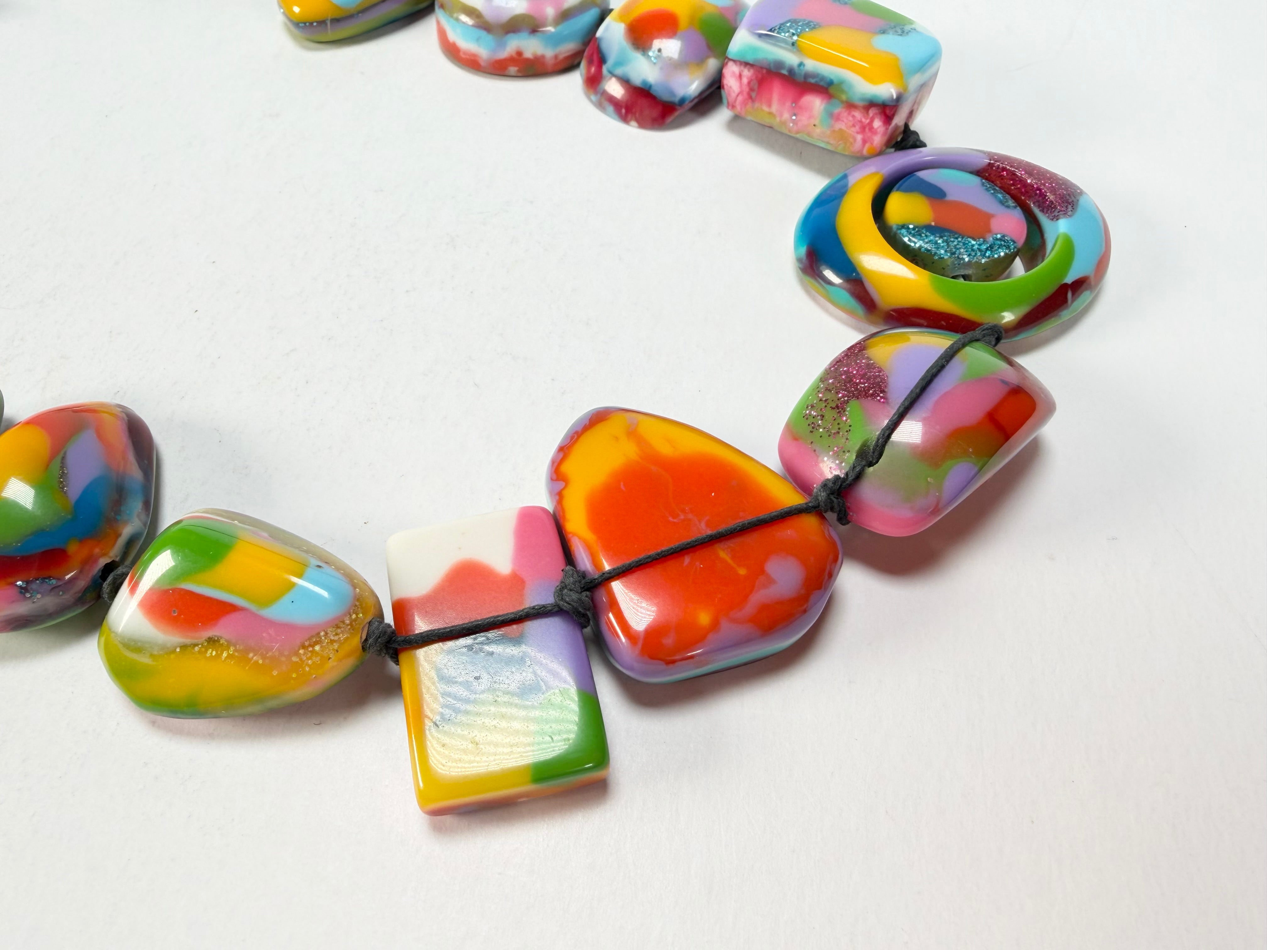 Jackie Brazil "Indiana" Kandinsky Multi-Bead Medium Resin 70cm Necklace ( N0033 )