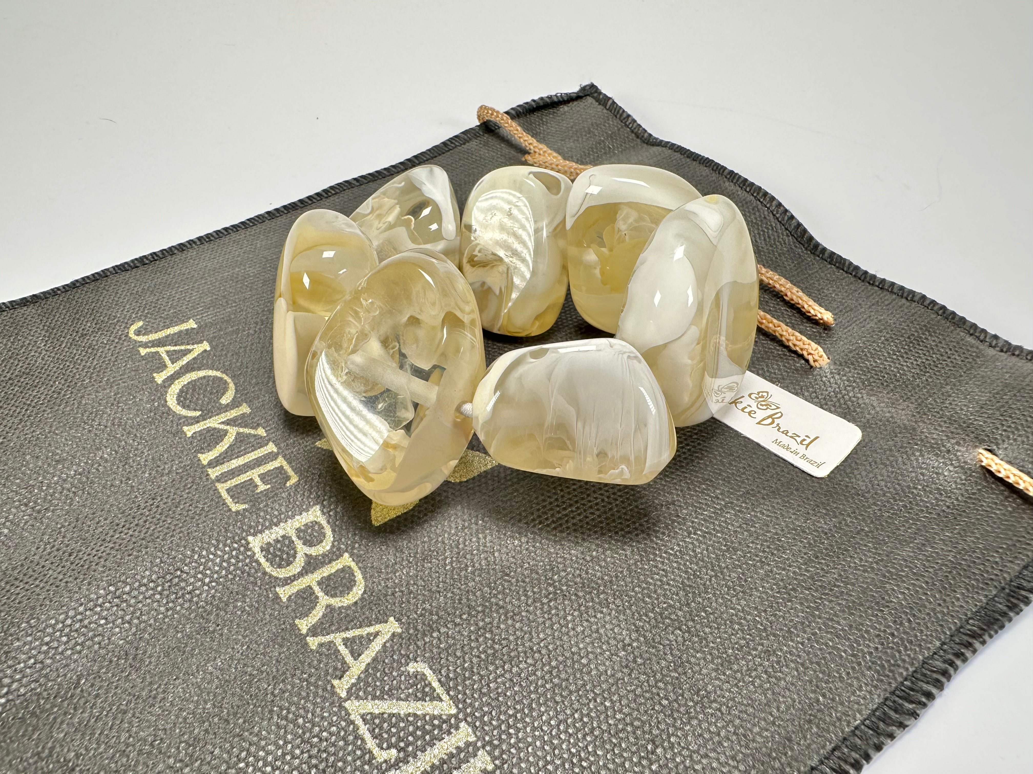 Jackie Brazil "Vesubio" Large Cusco Stones Cream Marble Elasticated Bracelet ( B1613 )