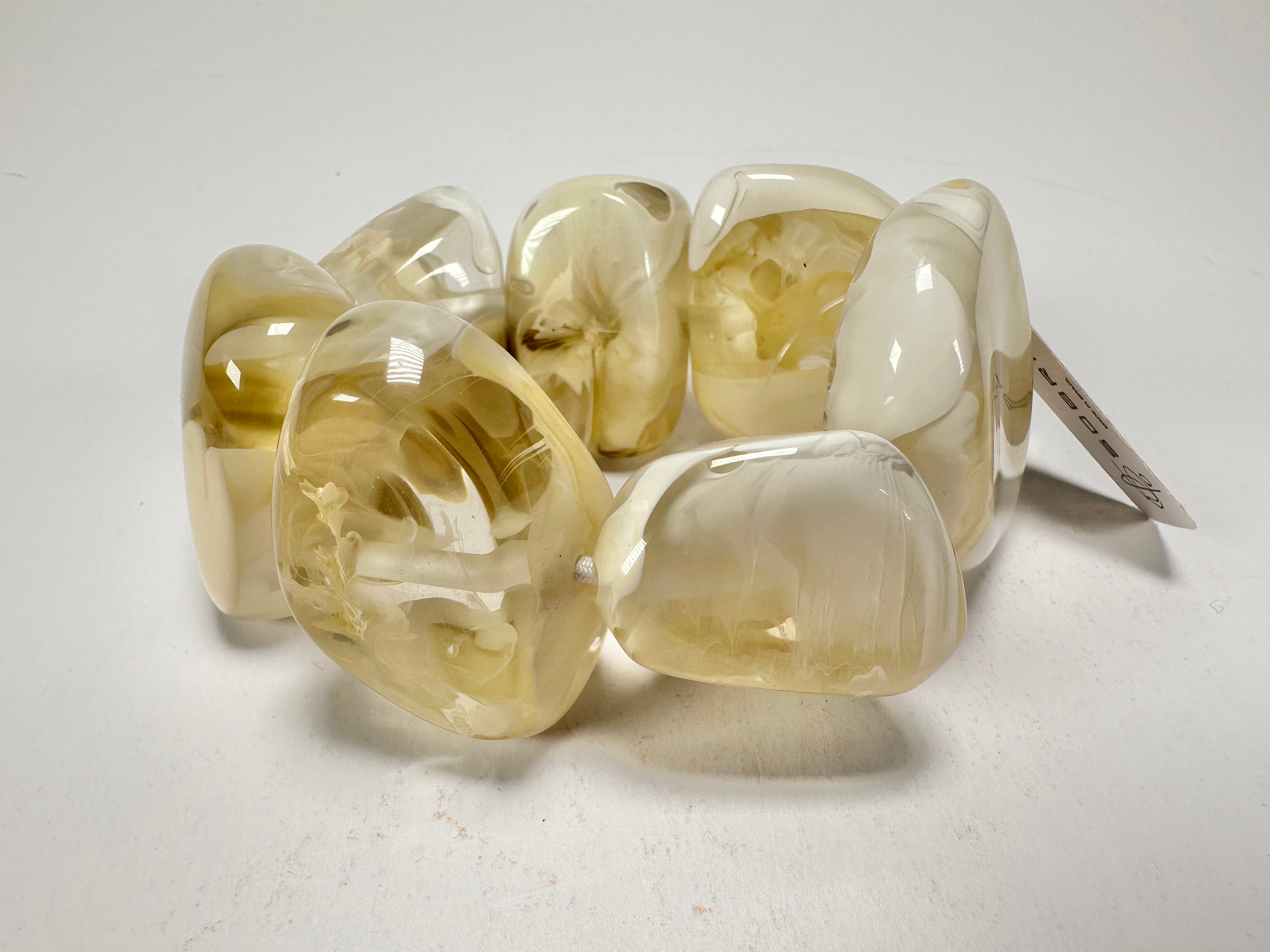 Jackie Brazil "Vesubio" Large Cusco Stones Cream Marble Elasticated Bracelet ( B1613 )
