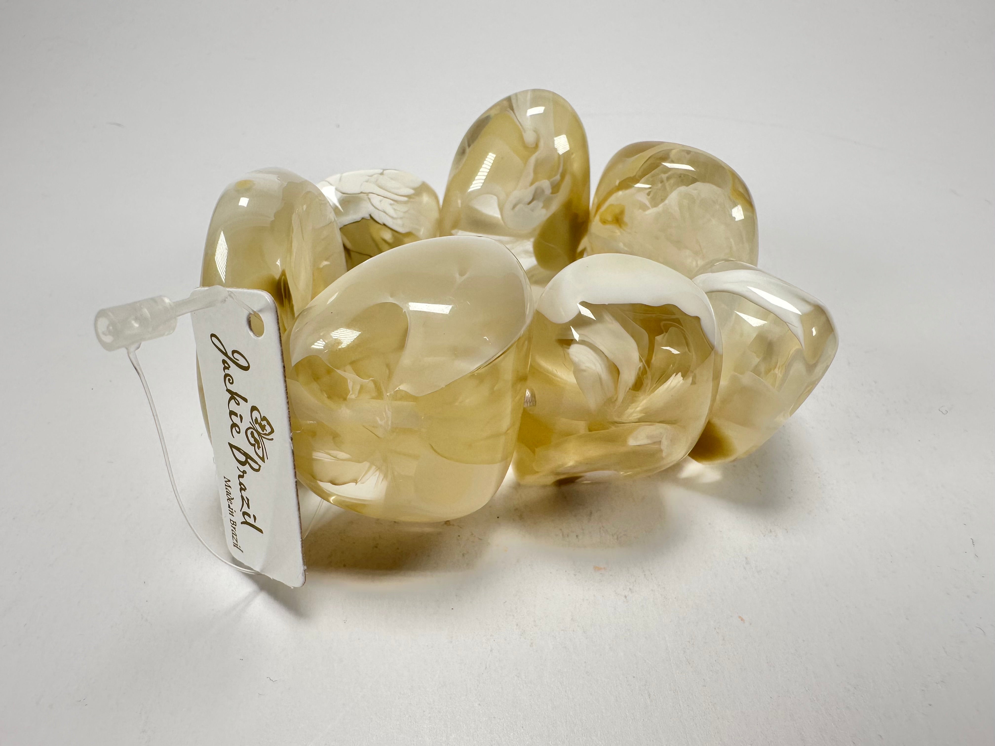 Jackie Brazil "Vesubio" Large Cusco Stones Cream Marble Elasticated Bracelet ( B1613 )