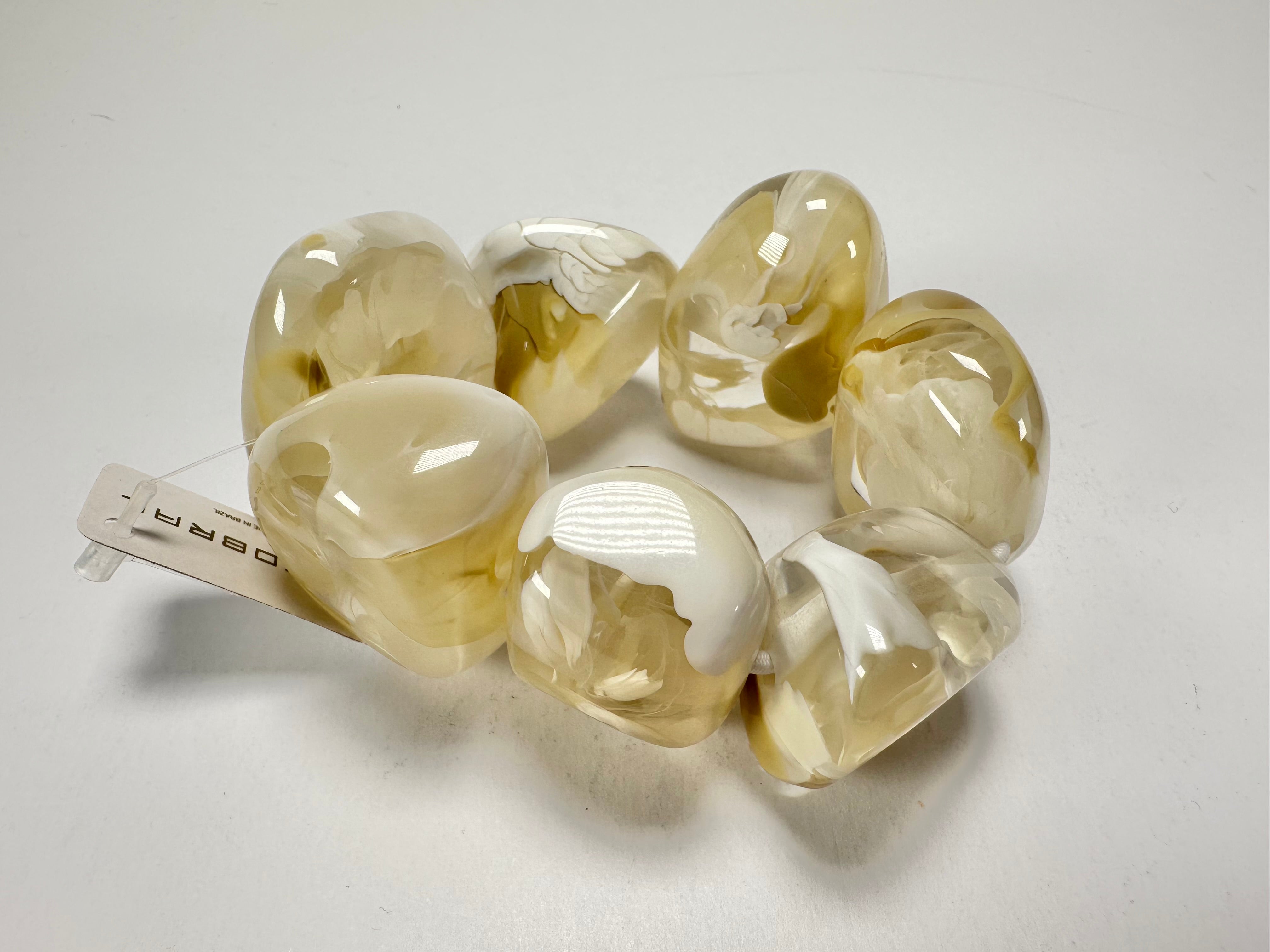 Jackie Brazil "Vesubio" Large Cusco Stones Cream Marble Elasticated Bracelet ( B1613 )