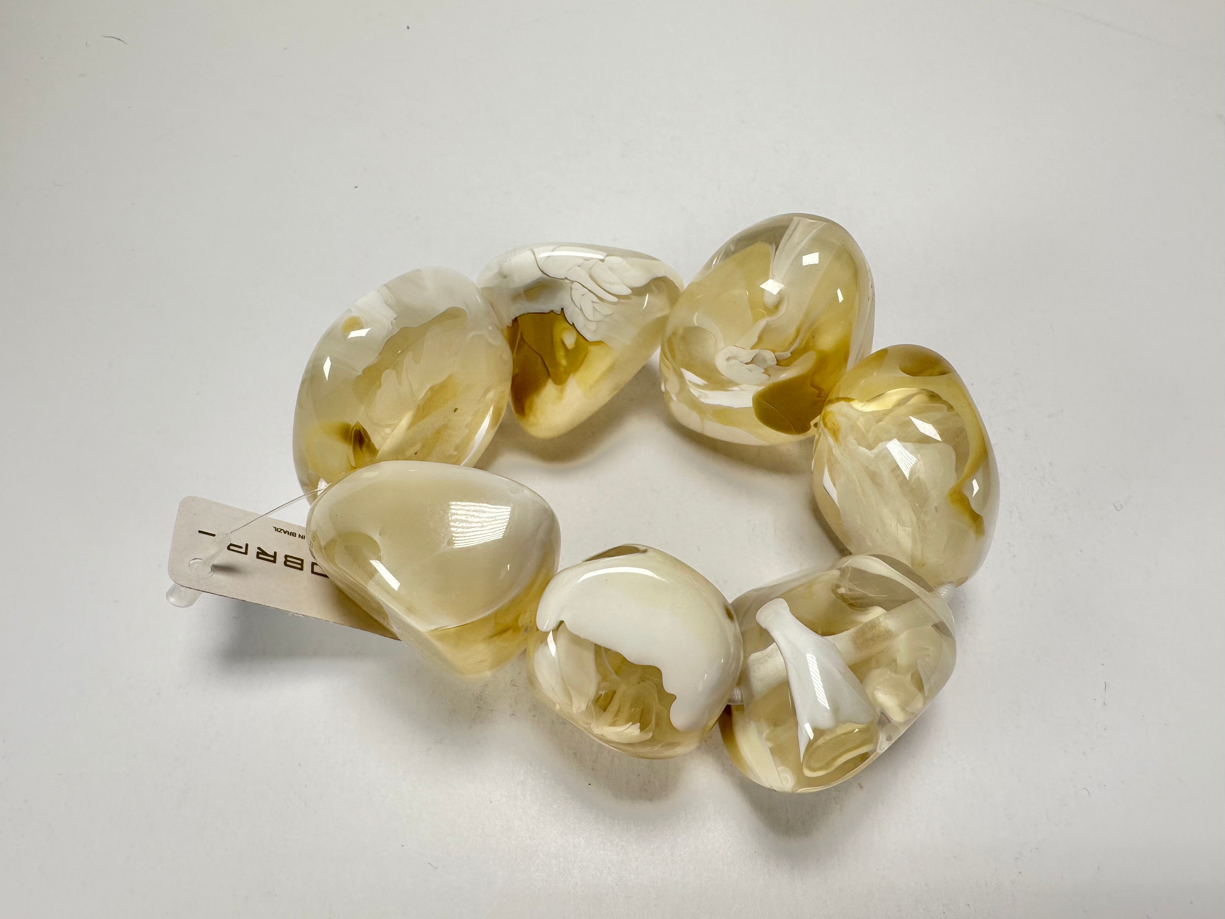Jackie Brazil "Vesubio" Large Cusco Stones Cream Marble Elasticated Bracelet ( B1613 )