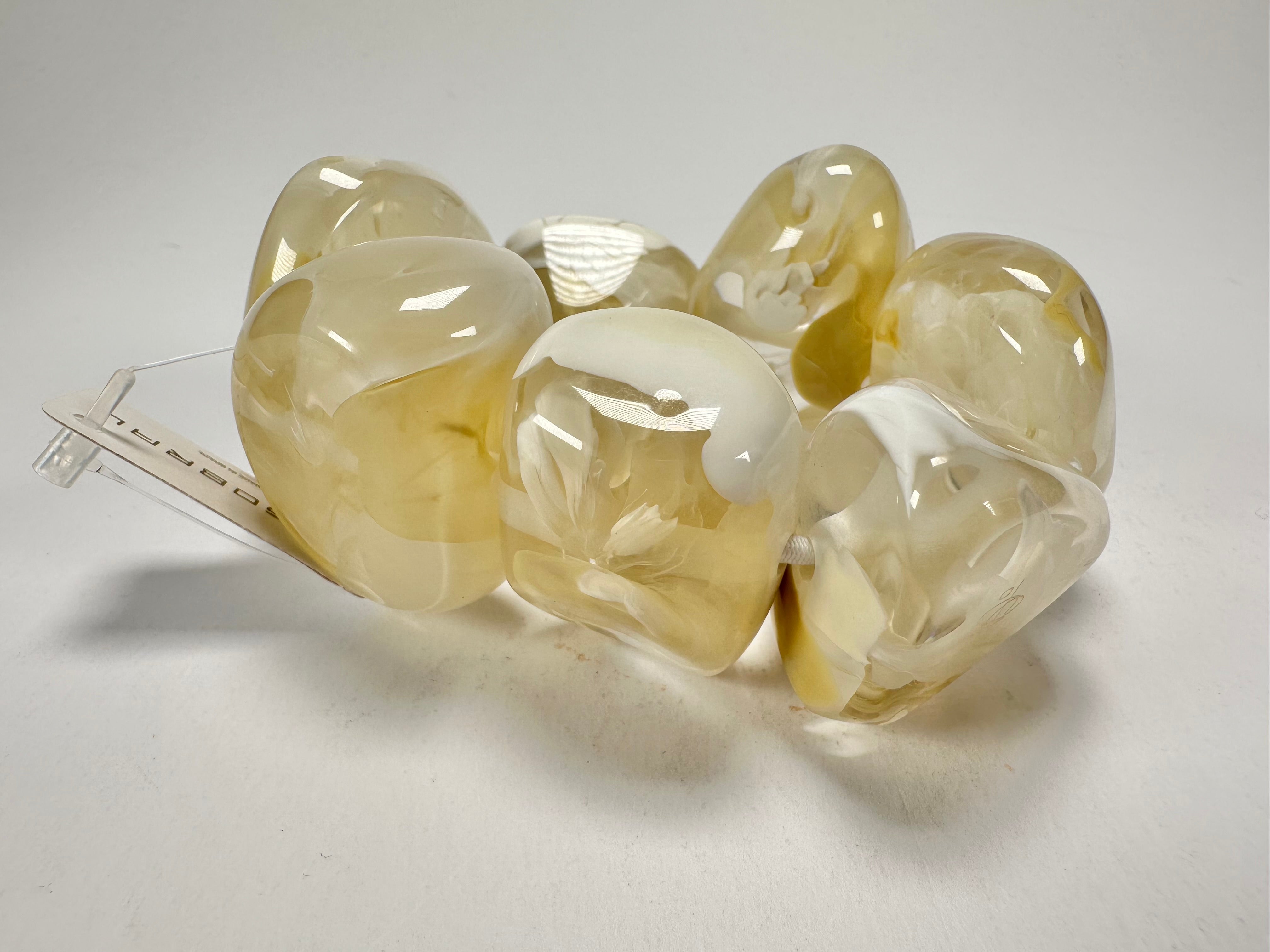 Jackie Brazil "Vesubio" Large Cusco Stones Cream Marble Elasticated Bracelet ( B1613 )