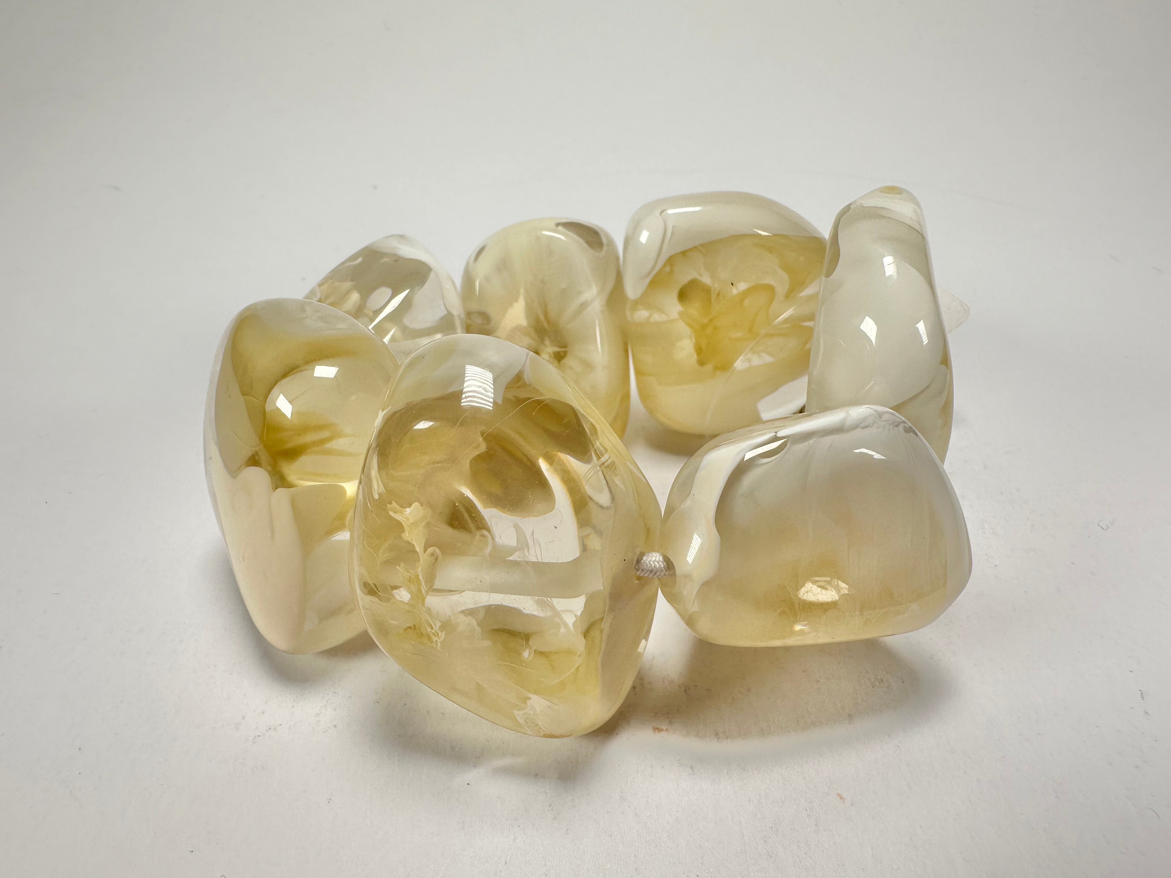 Jackie Brazil "Vesubio" Large Cusco Stones Cream Marble Elasticated Bracelet ( B1613 )