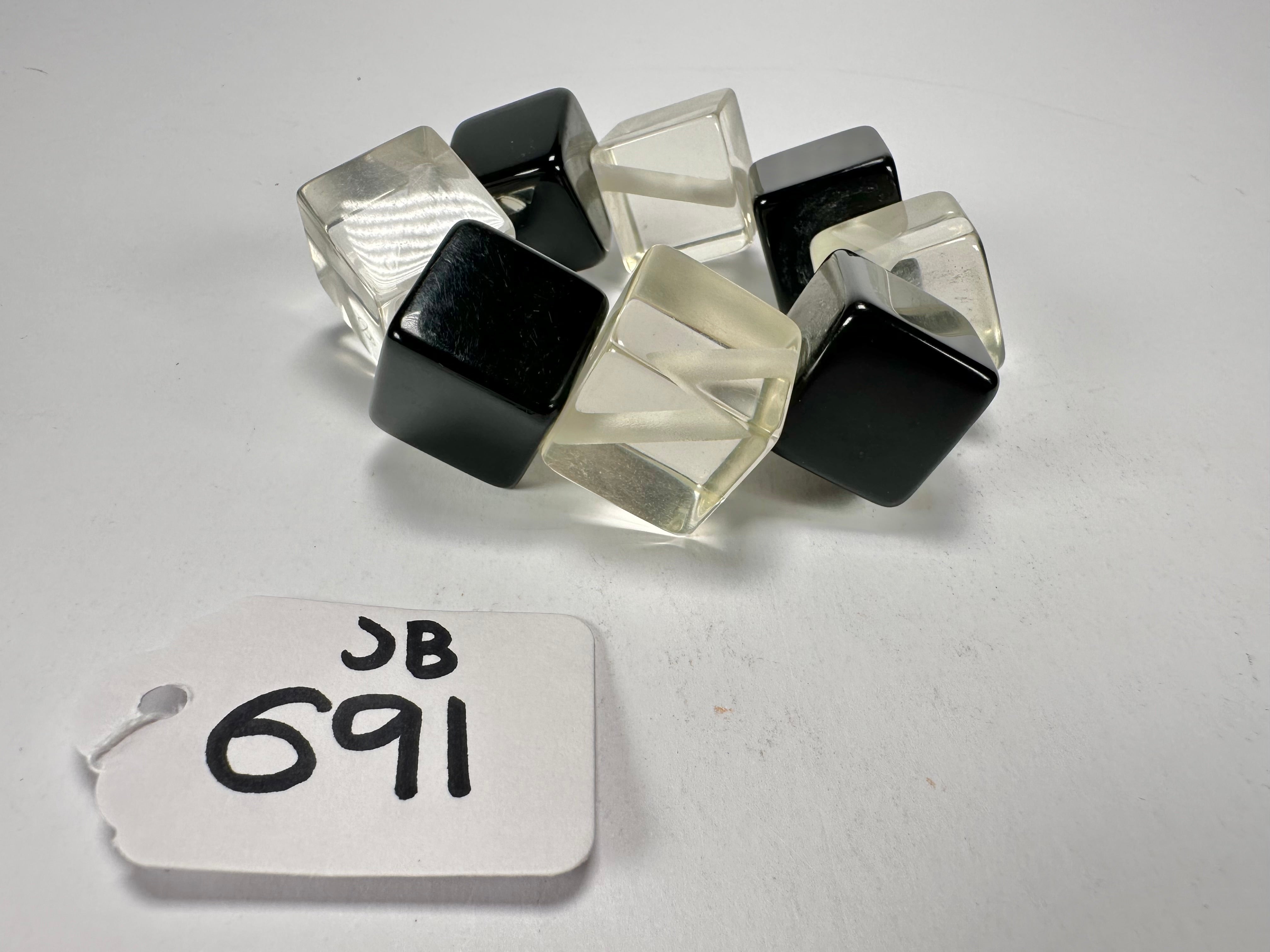 Jackie Brazil "Titan" Galactic Black & Clear Square Cubes On Elastic Resin Bracelet ( B2602 )