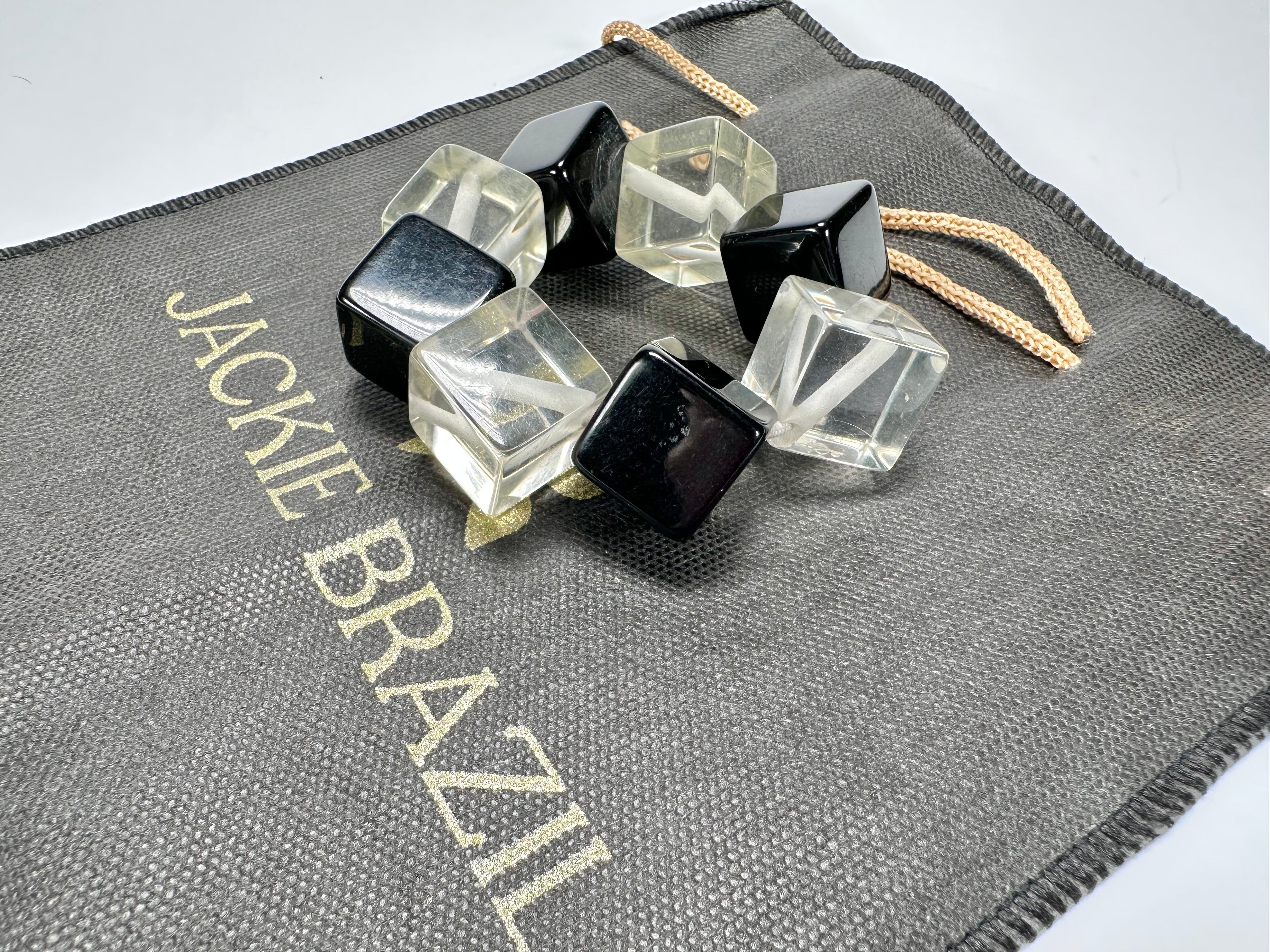 Jackie Brazil "Titan" Galactic Black & Clear Square Cubes On Elastic Resin Bracelet ( B2602 )
