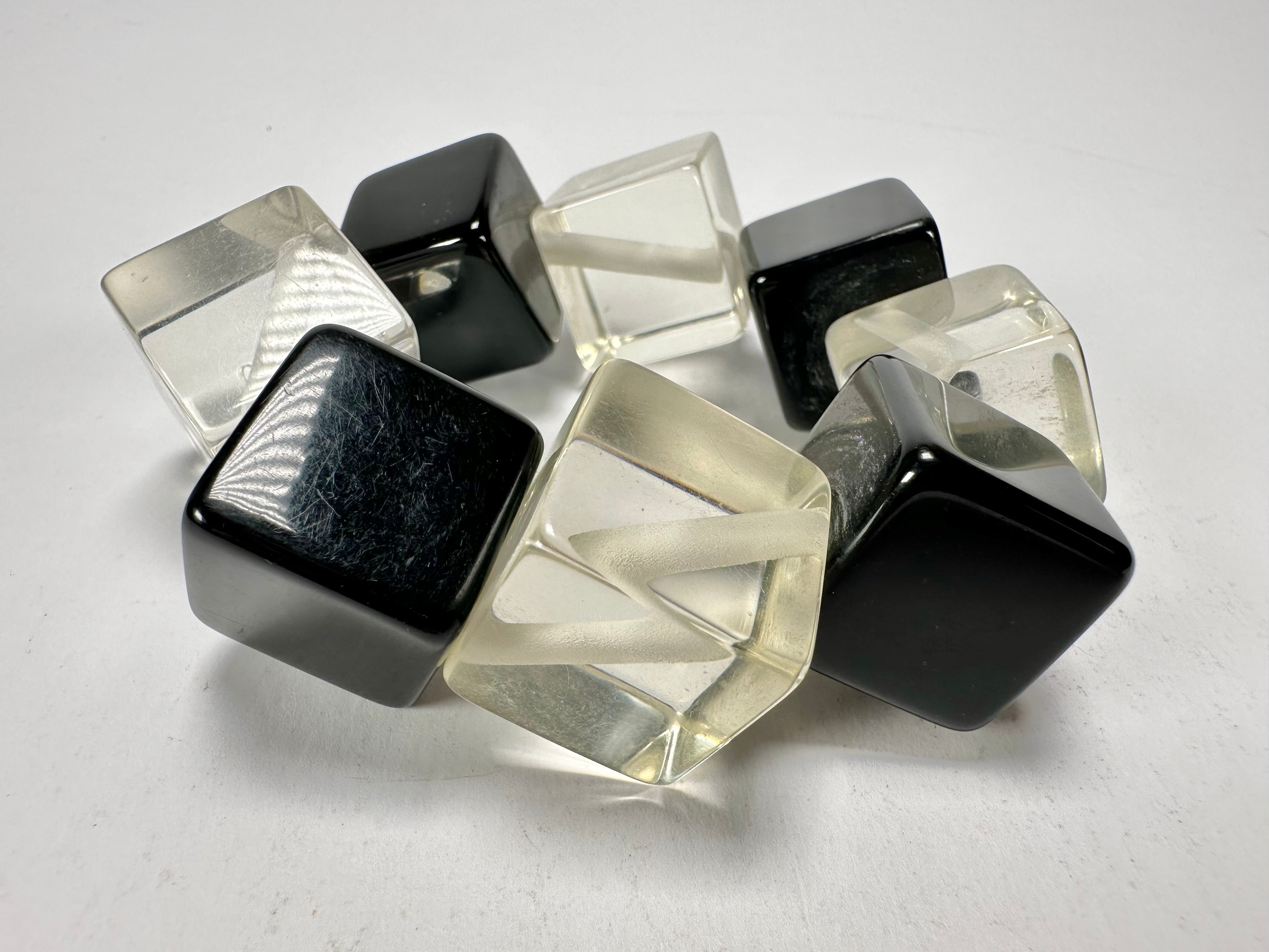 Jackie Brazil "Titan" Galactic Black & Clear Square Cubes On Elastic Resin Bracelet ( B2602 )