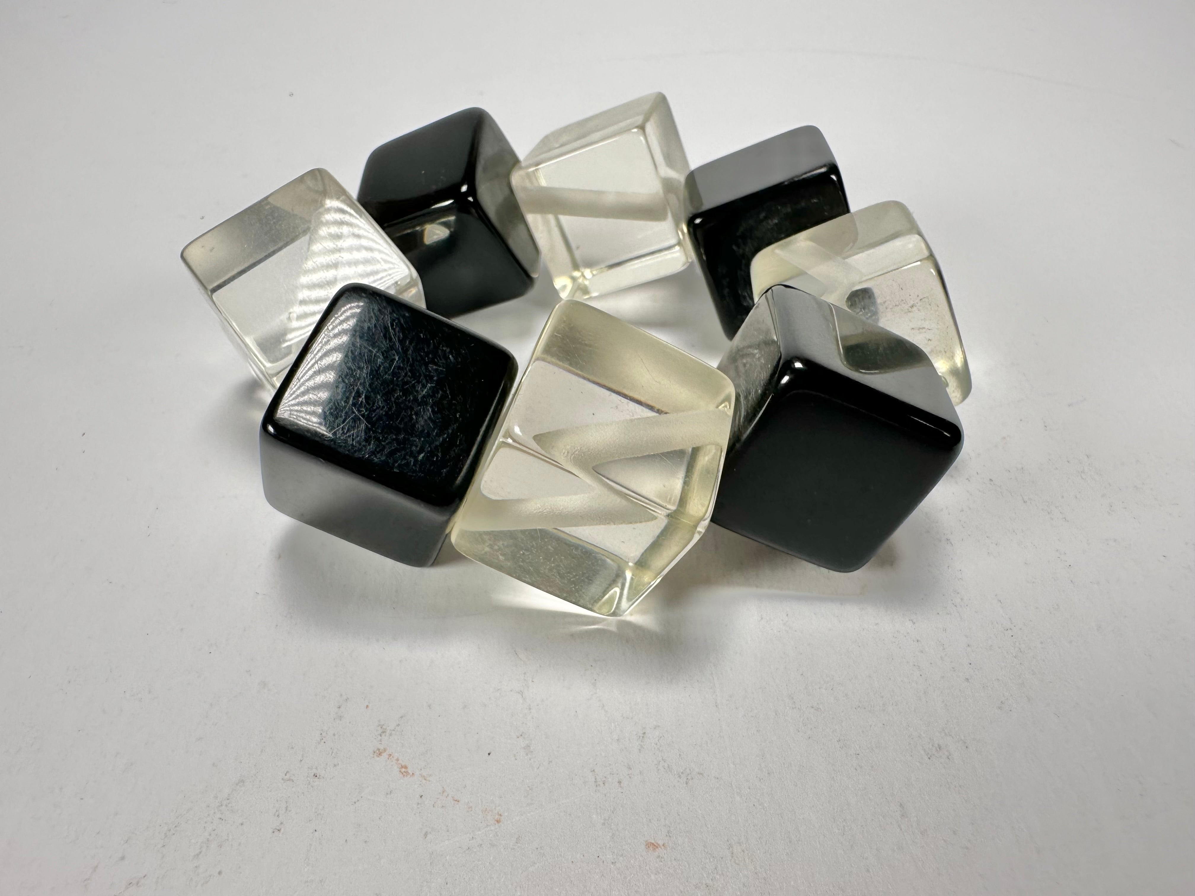 Jackie Brazil "Titan" Galactic Black & Clear Square Cubes On Elastic Resin Bracelet ( B2602 )
