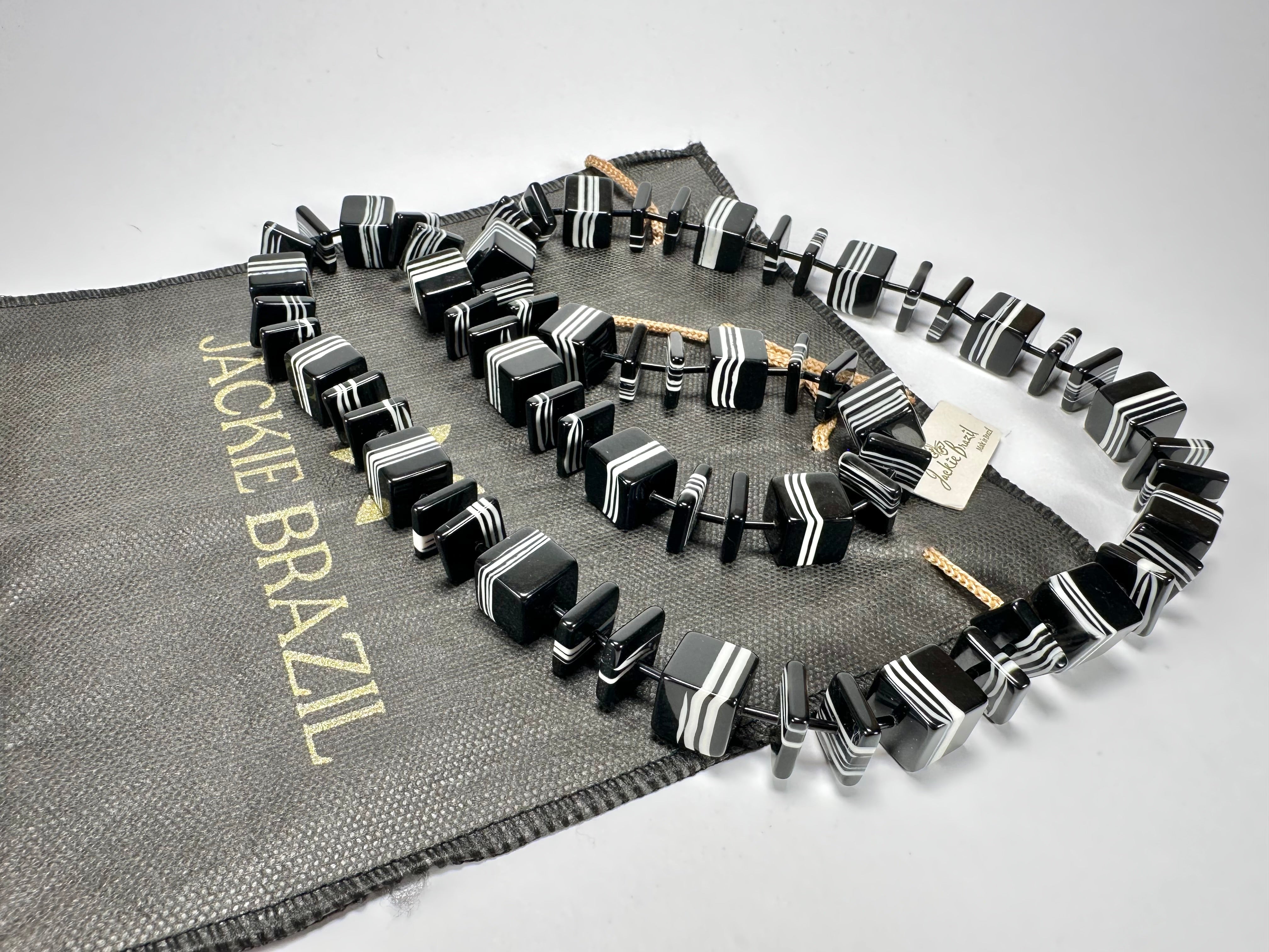 Jackie Brazil "Bar Code" Black & White Liquorice Squares 110cm Resin Necklace ( N2200 )