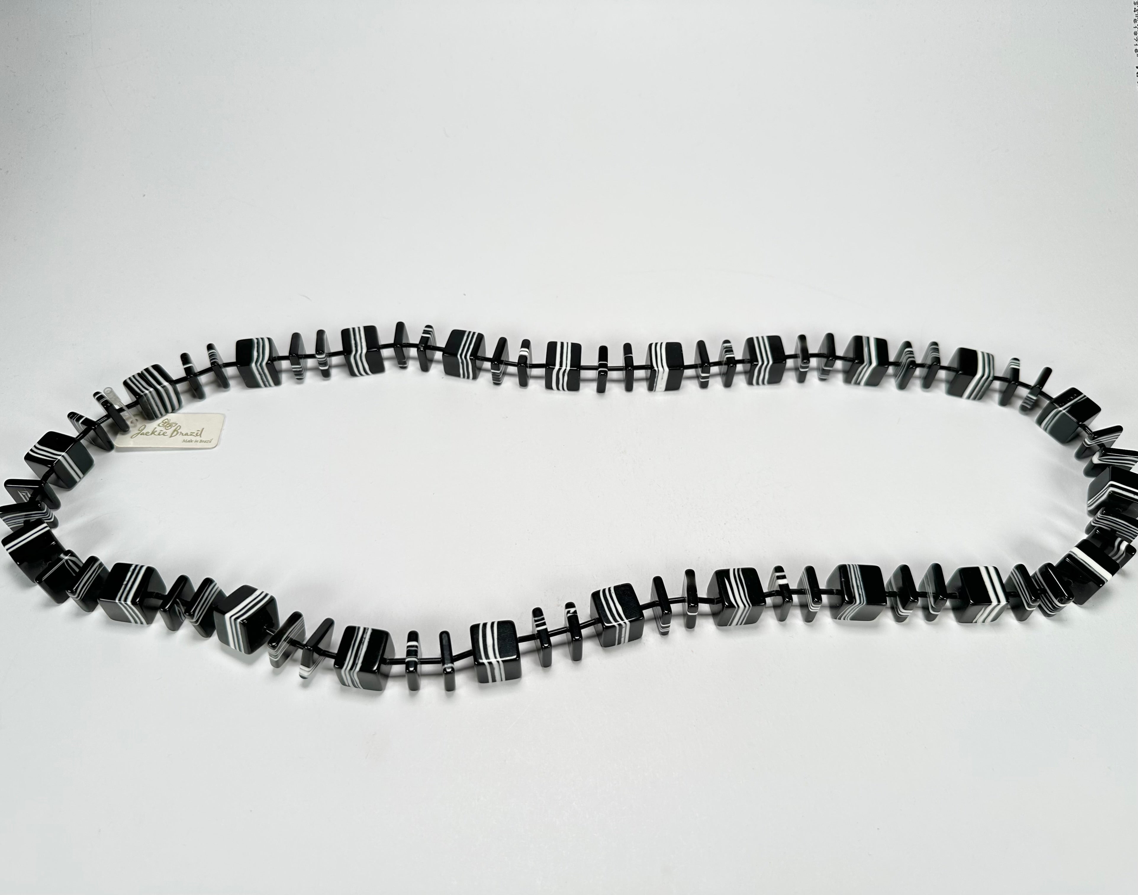 Jackie Brazil "Bar Code" Black & White Liquorice Squares 110cm Resin Necklace ( N2200 )