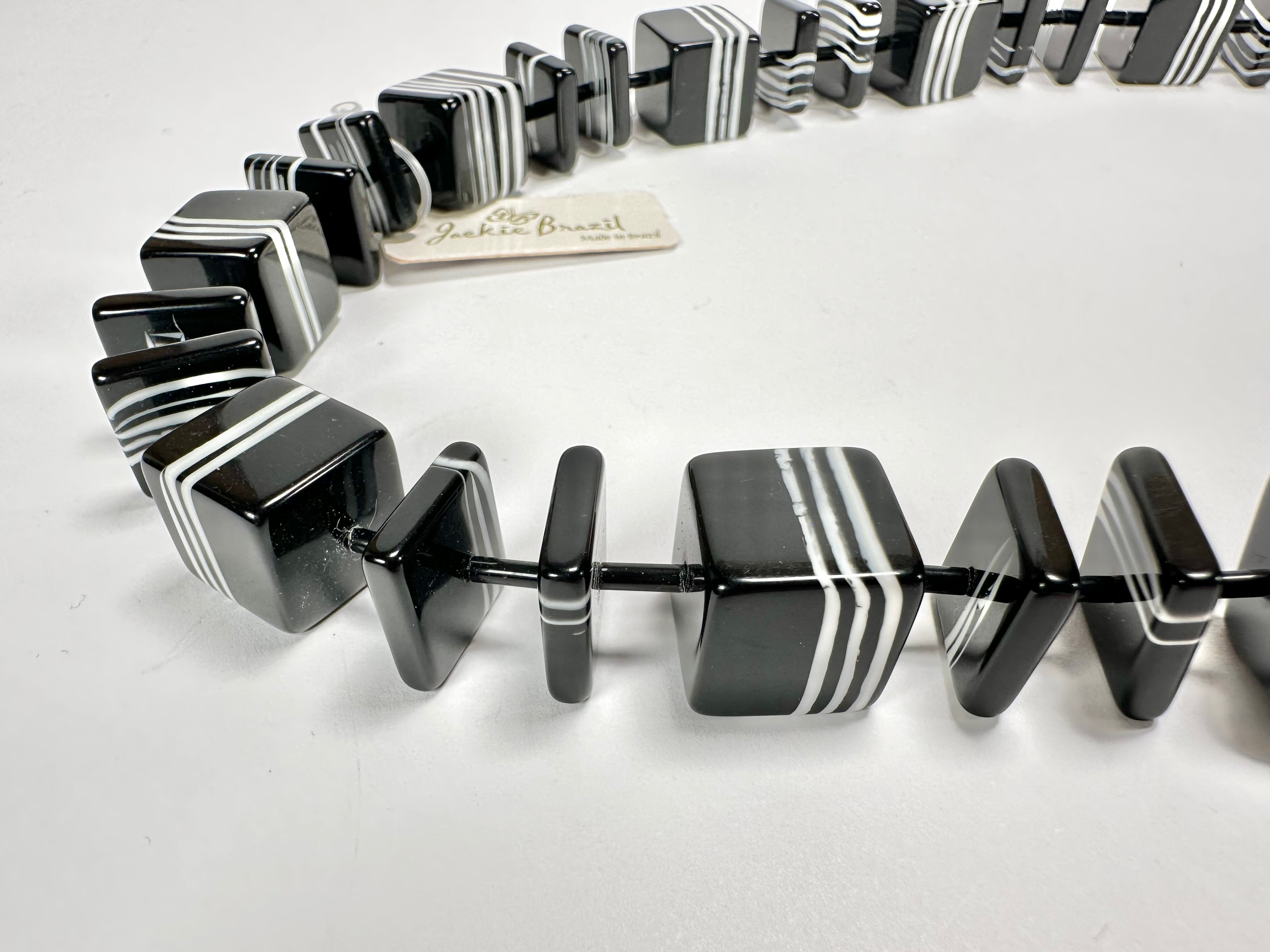 Jackie Brazil "Bar Code" Black & White Liquorice Squares 110cm Resin Necklace ( N2200 )