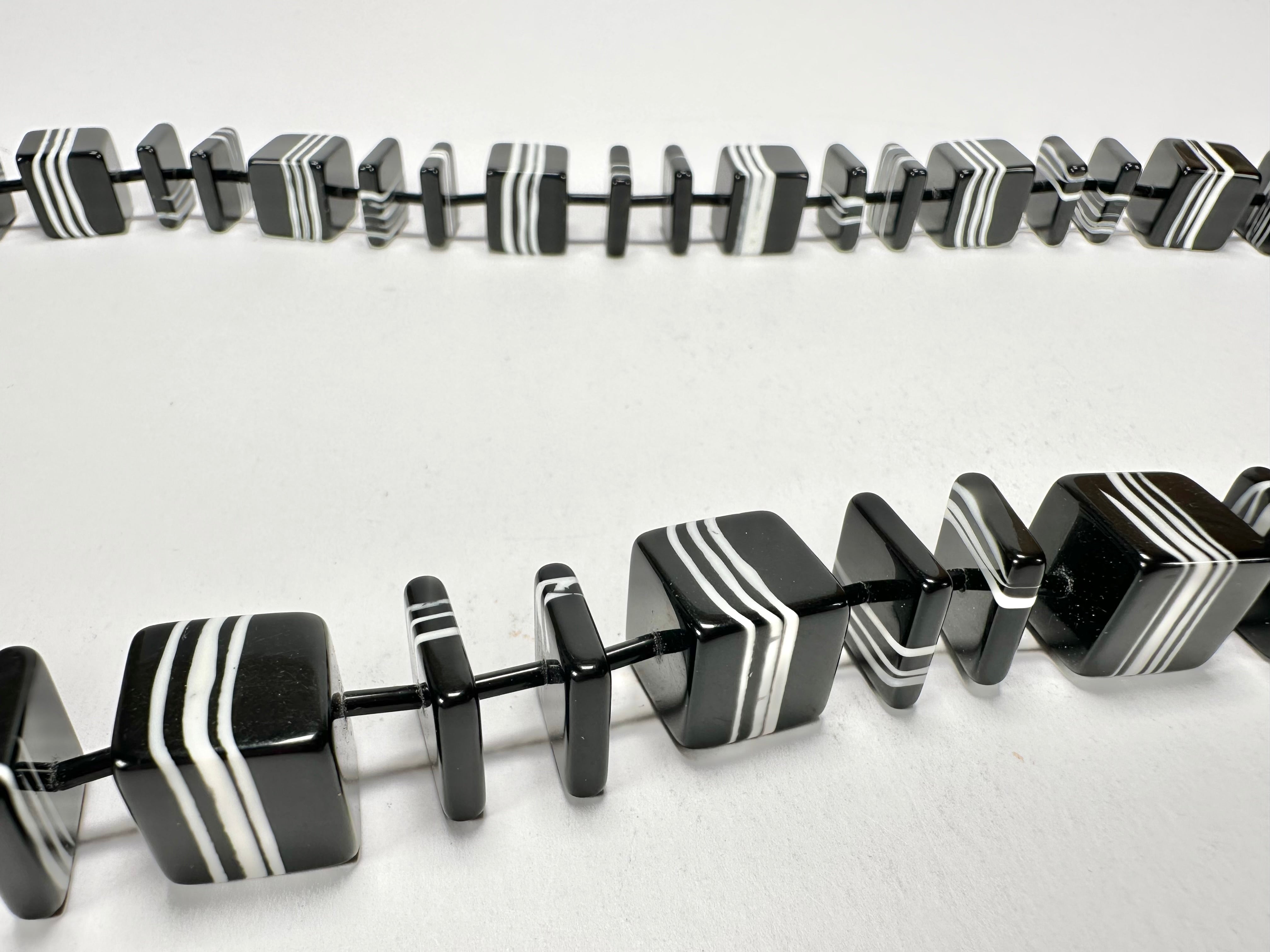 Jackie Brazil "Bar Code" Black & White Liquorice Squares 110cm Resin Necklace ( N2200 )