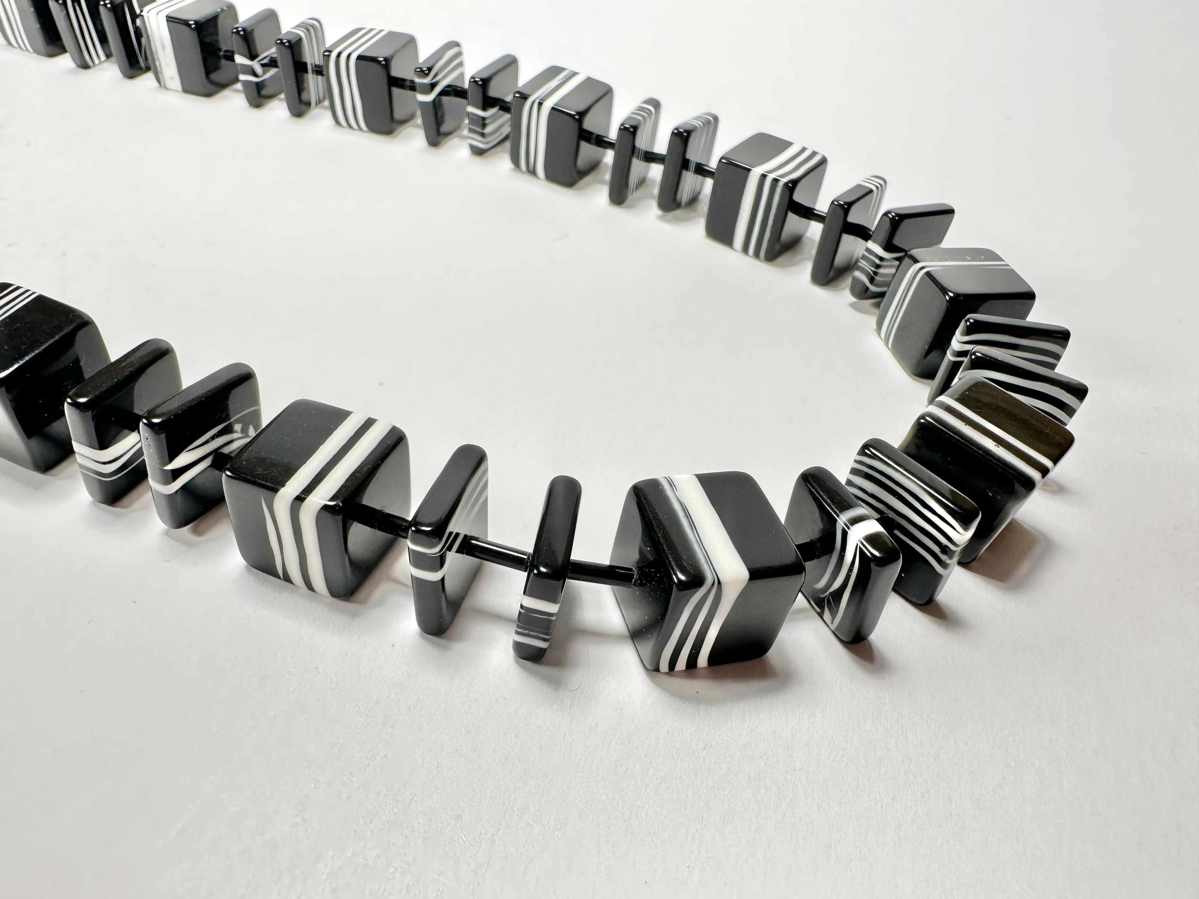 Jackie Brazil "Bar Code" Black & White Liquorice Squares 110cm Resin Necklace ( N2200 )