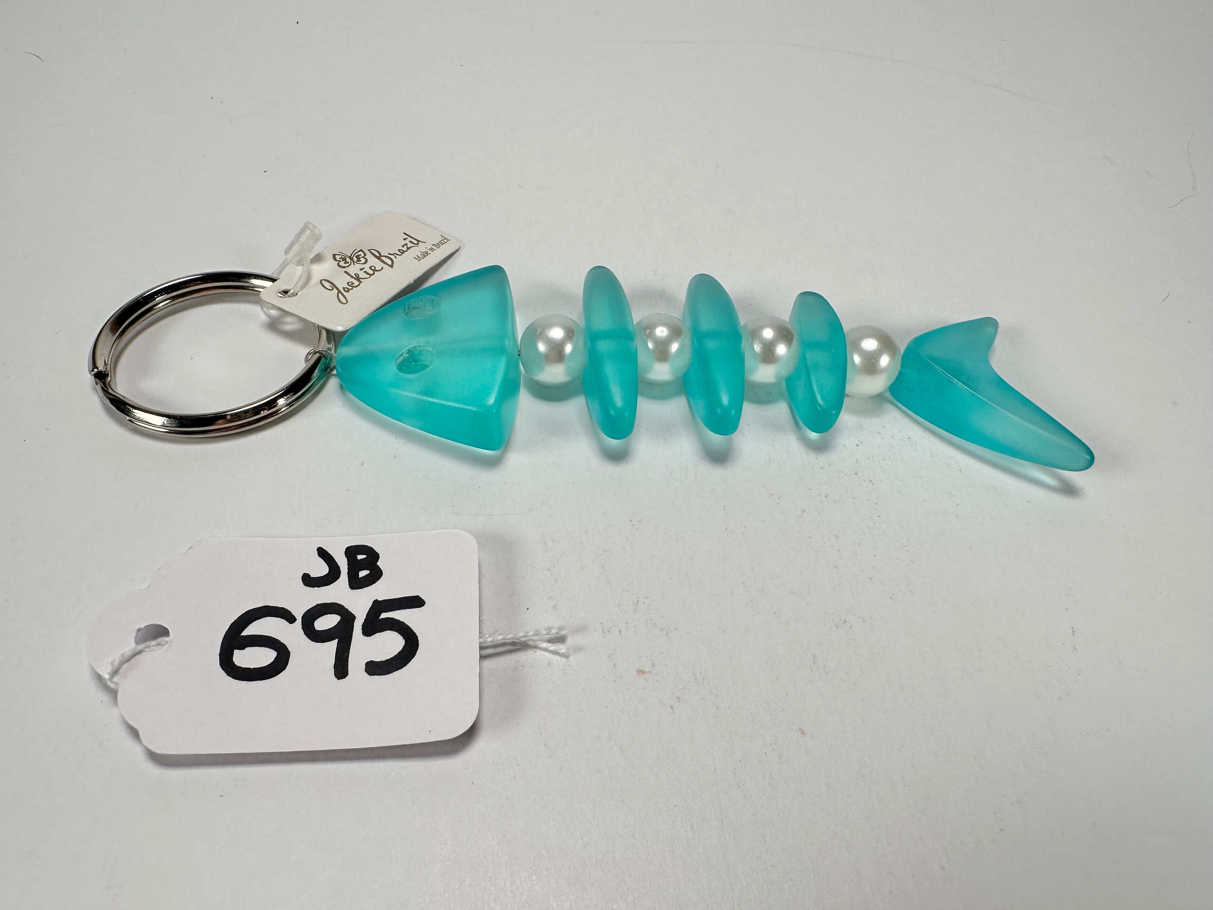Jackie Brazil "Skeleton Fish" Light Blue Resin Keyring ( K0178 )