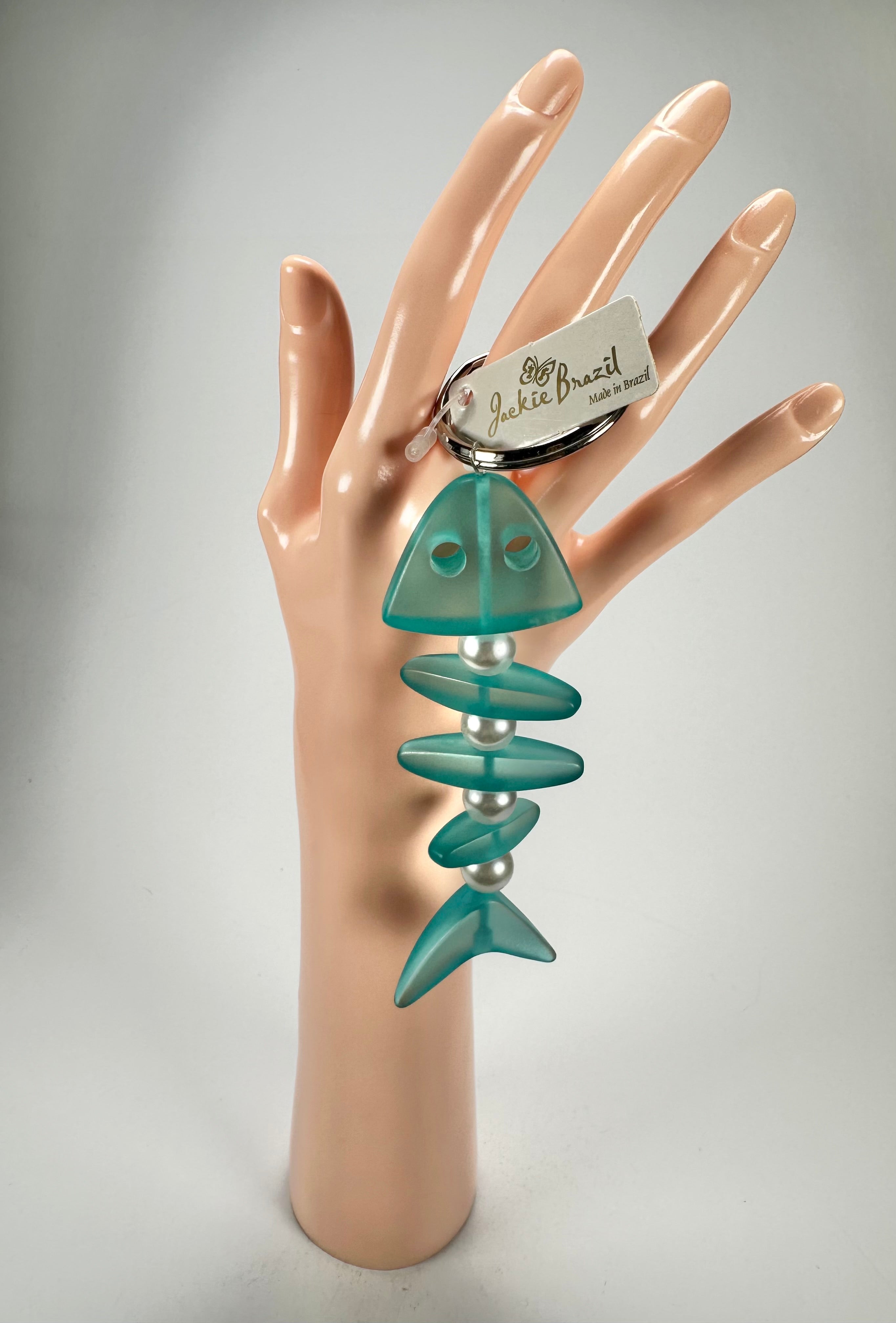 Jackie Brazil "Skeleton Fish" Light Blue Resin Keyring ( K0178 )