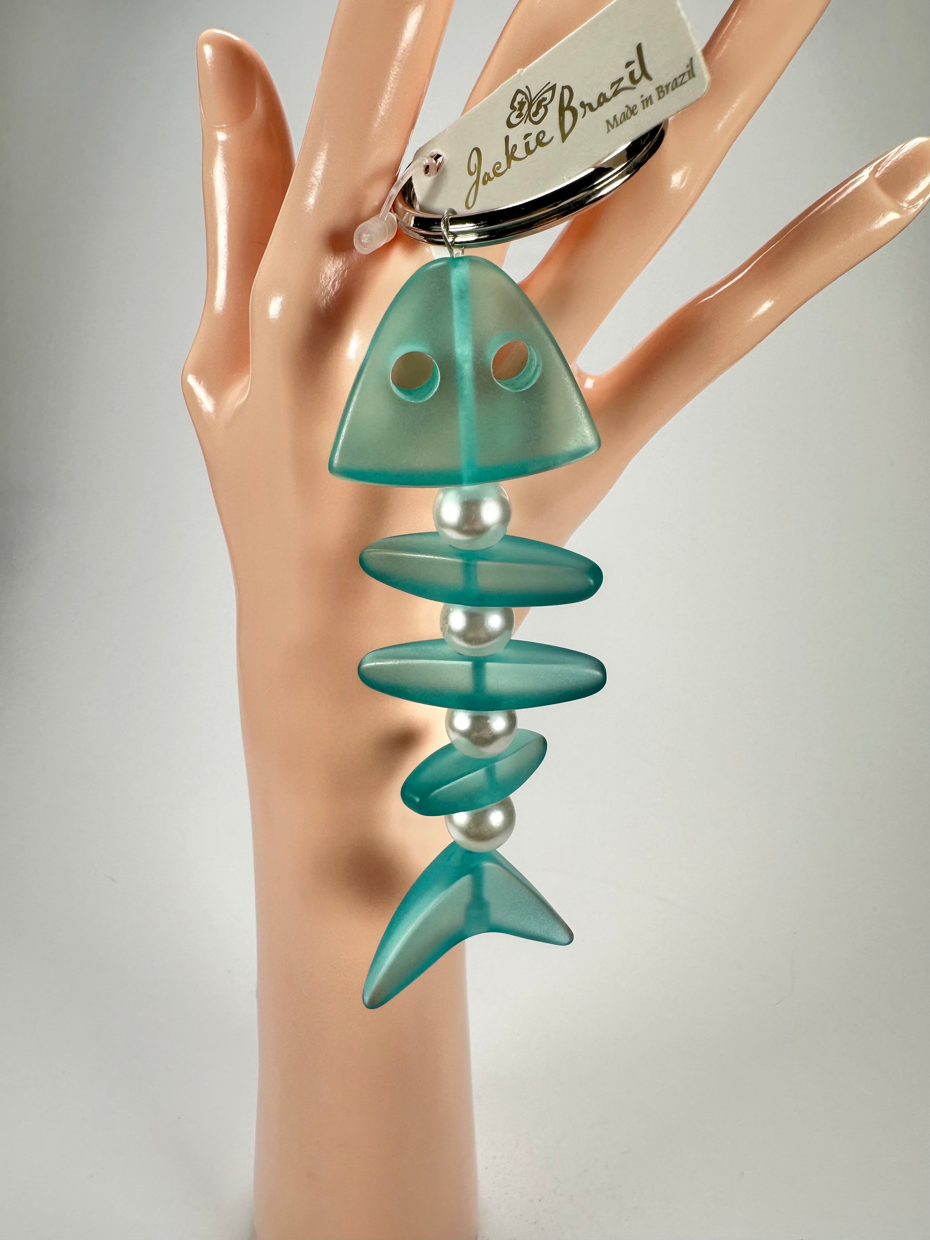 Jackie Brazil "Skeleton Fish" Light Blue Resin Keyring ( K0178 )