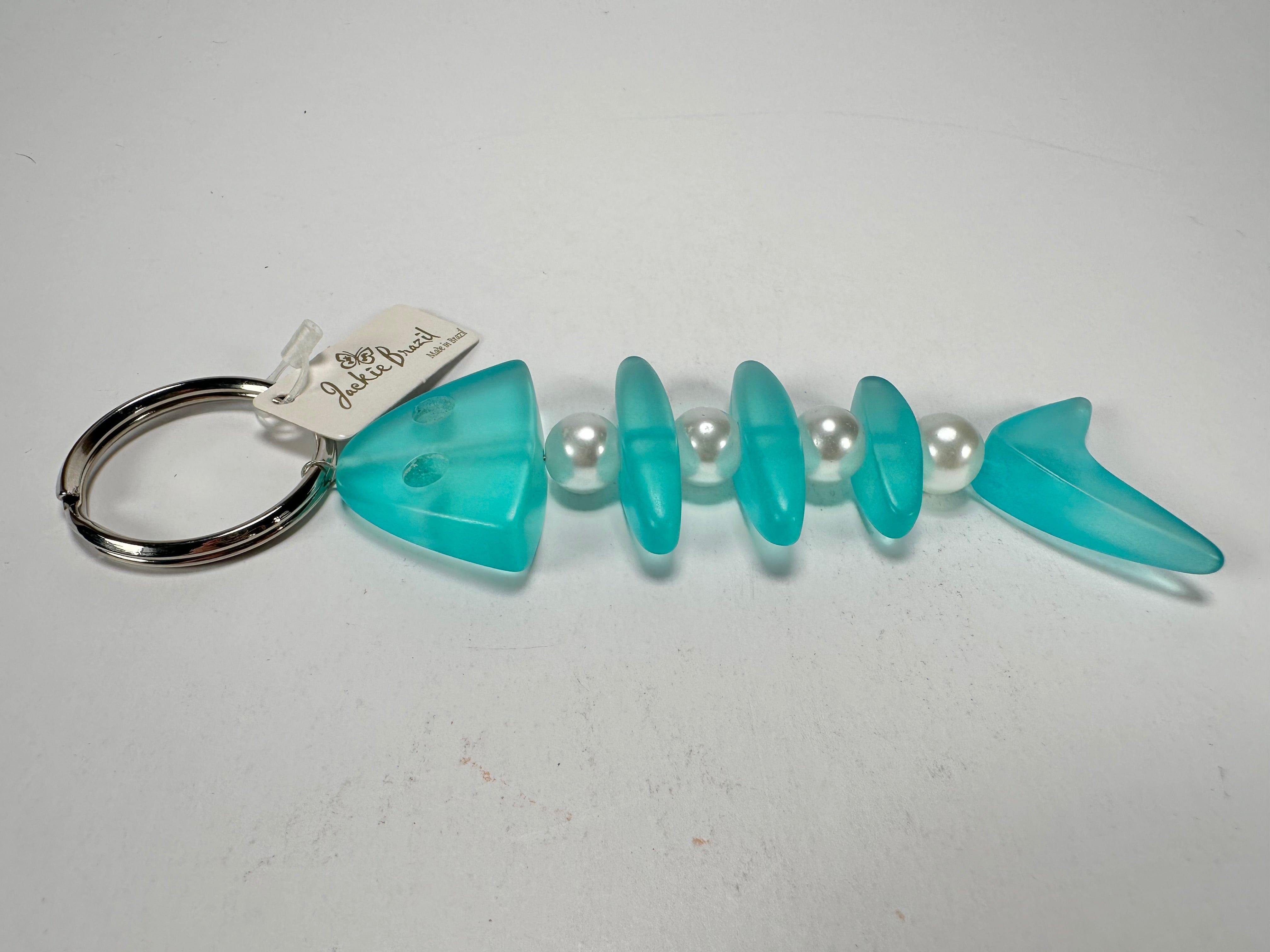 Jackie Brazil "Skeleton Fish" Light Blue Resin Keyring ( K0178 )