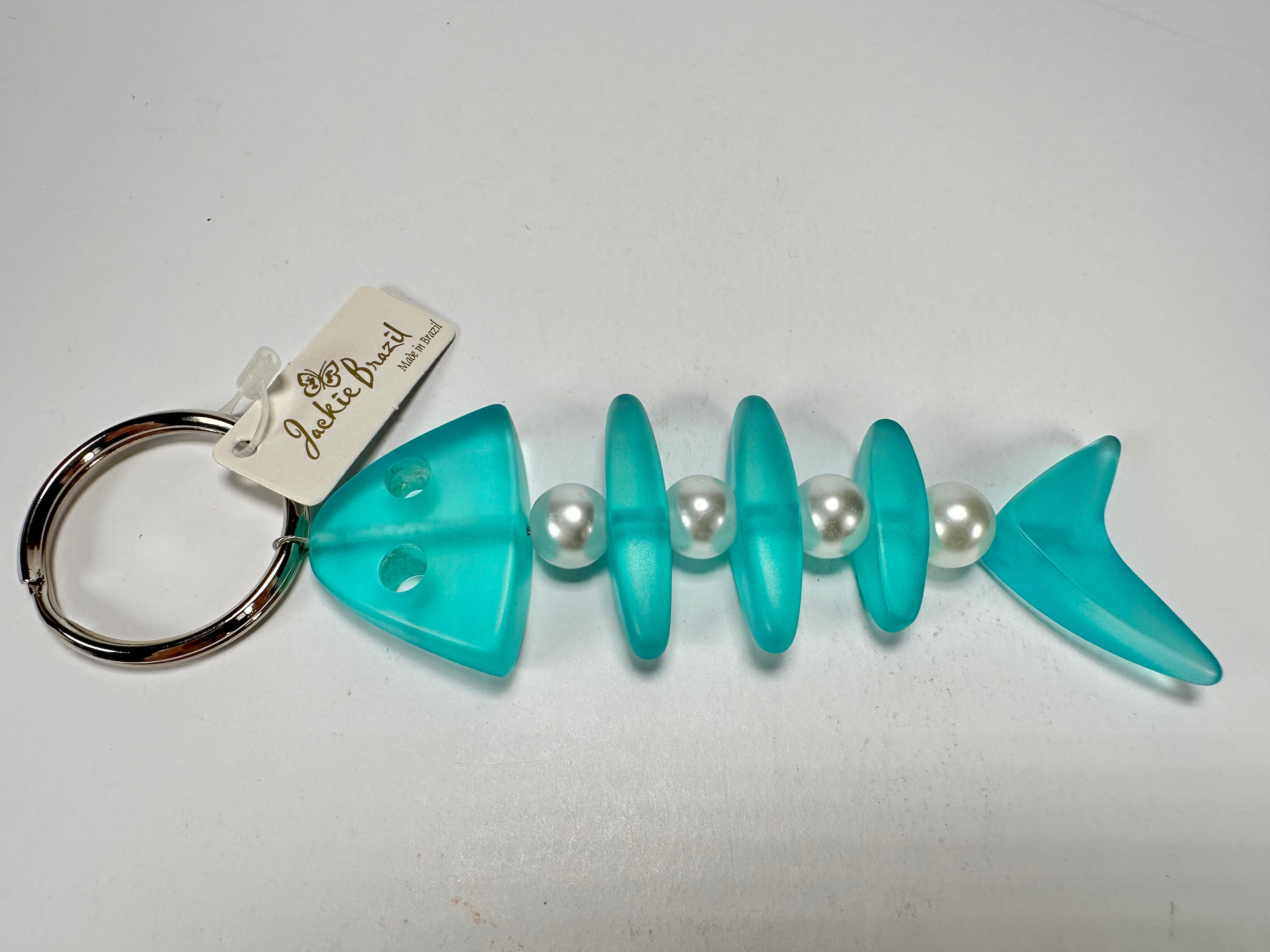 Jackie Brazil "Skeleton Fish" Light Blue Resin Keyring ( K0178 )