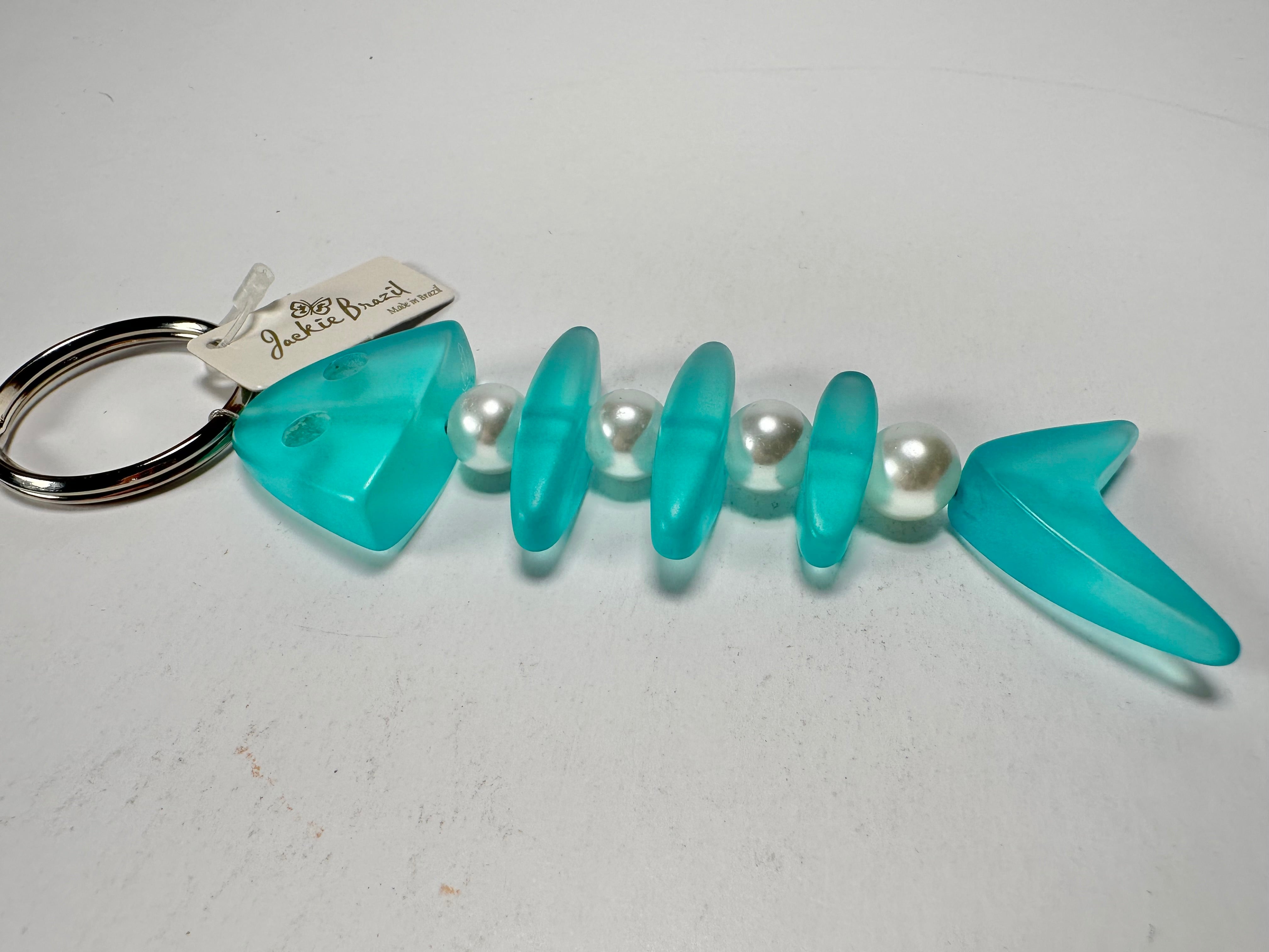 Jackie Brazil "Skeleton Fish" Light Blue Resin Keyring ( K0178 )