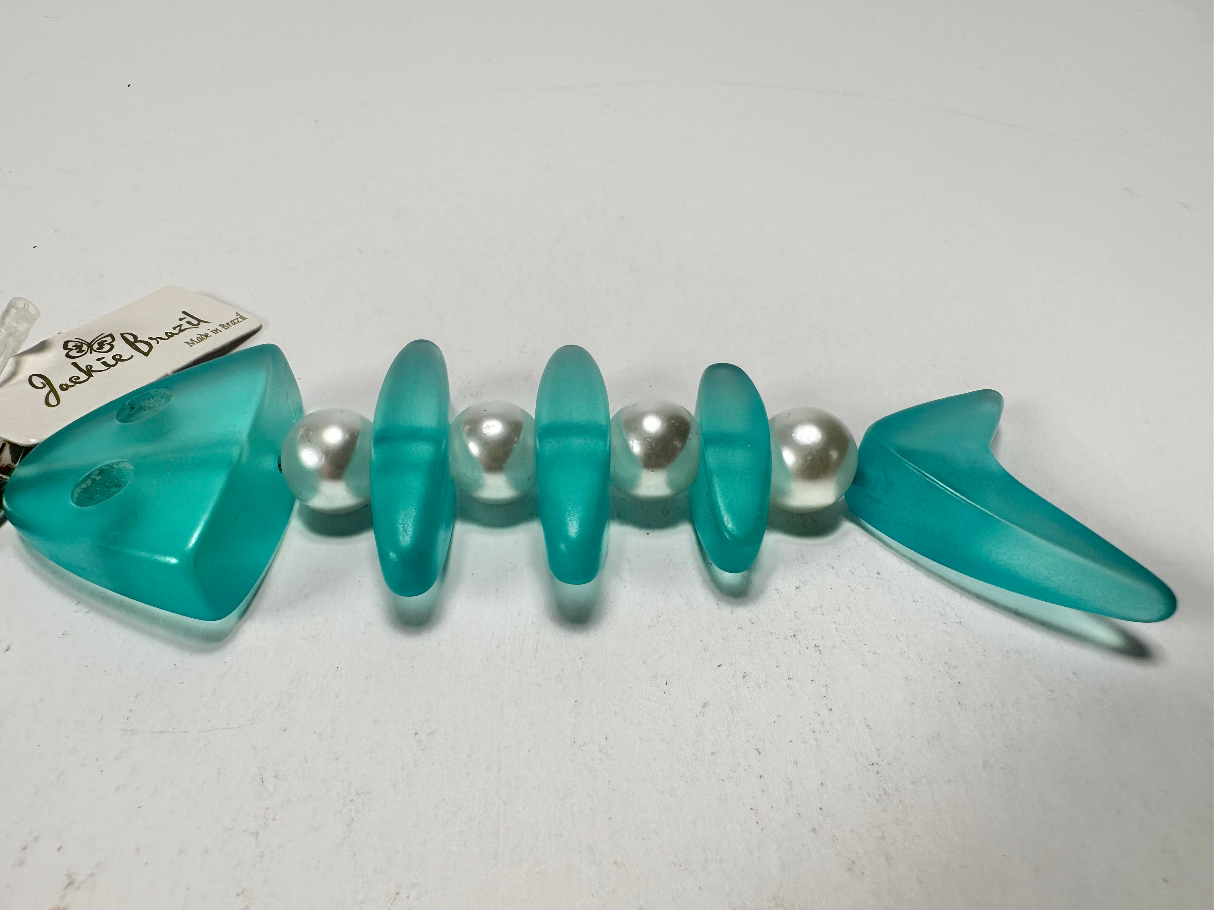 Jackie Brazil "Skeleton Fish" Light Blue Resin Keyring ( K0178 )