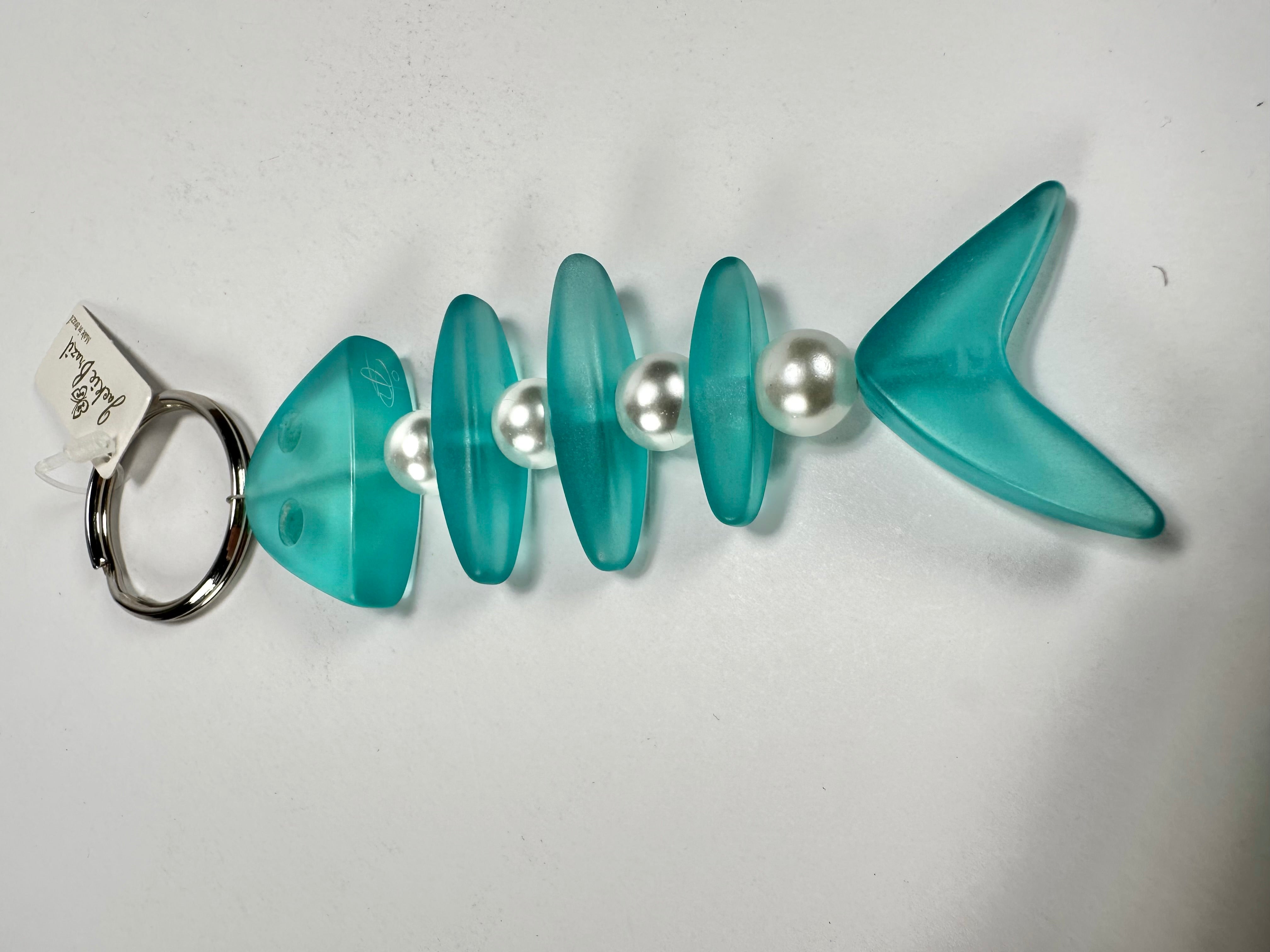 Jackie Brazil "Skeleton Fish" Light Blue Resin Keyring ( K0178 )
