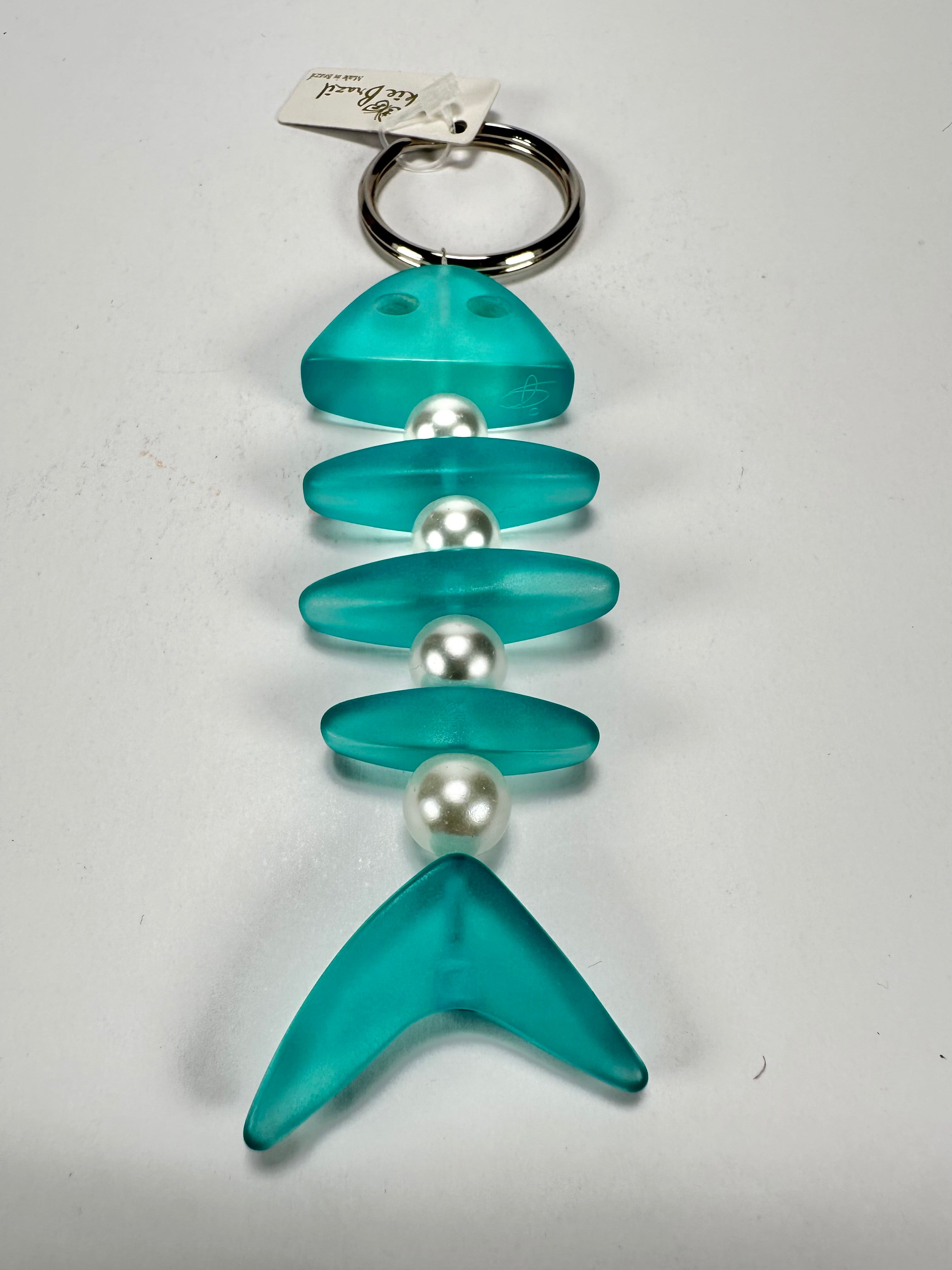 Jackie Brazil "Skeleton Fish" Light Blue Resin Keyring ( K0178 )