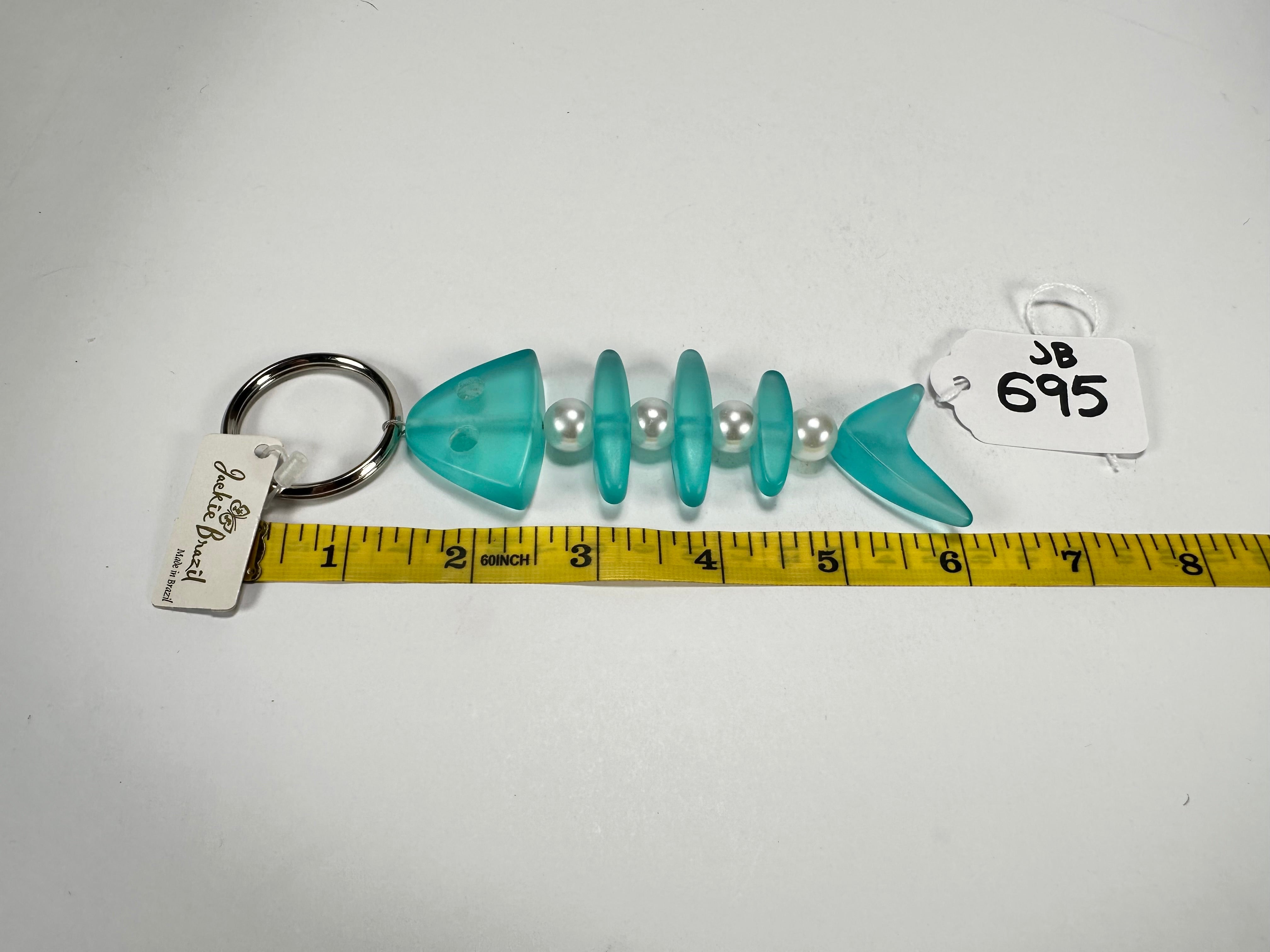Jackie Brazil "Skeleton Fish" Light Blue Resin Keyring ( K0178 )