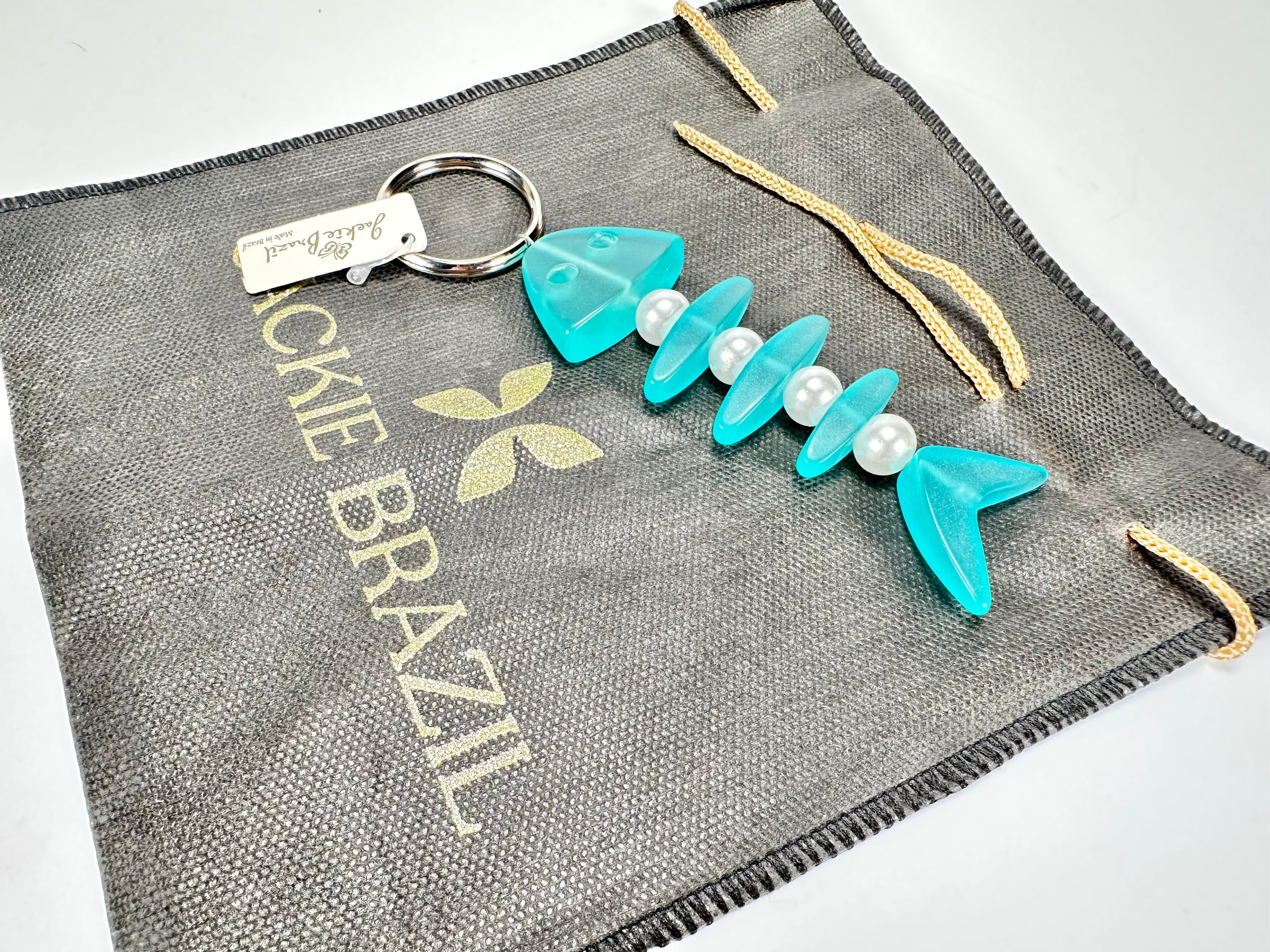 Jackie Brazil "Skeleton Fish" Light Blue Resin Keyring ( K0178 )