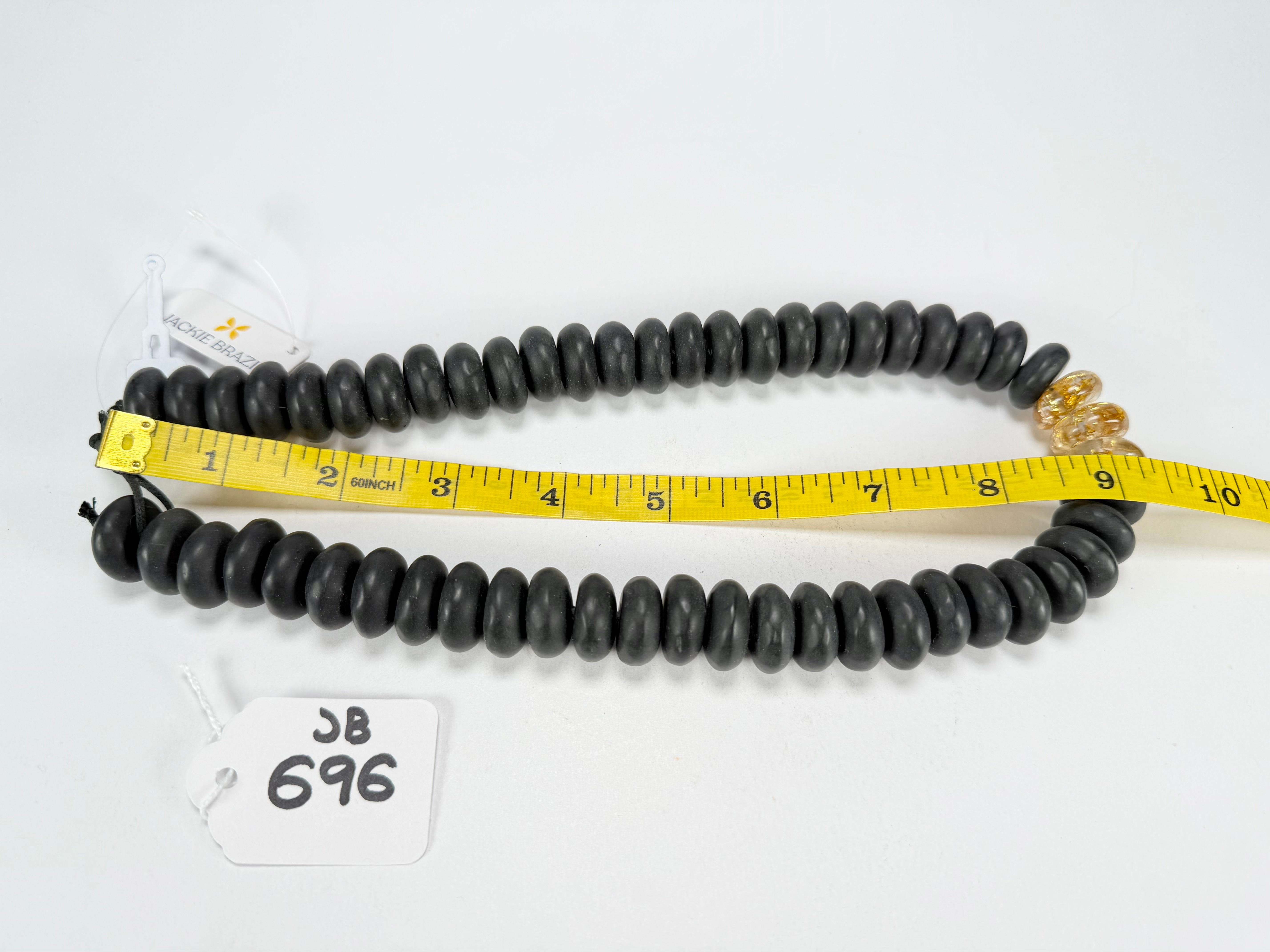 Jackie Brazil "Bela" Black Matt & Gold Flakes Resin Mini Wheels 50cm Necklace ( N0041 )