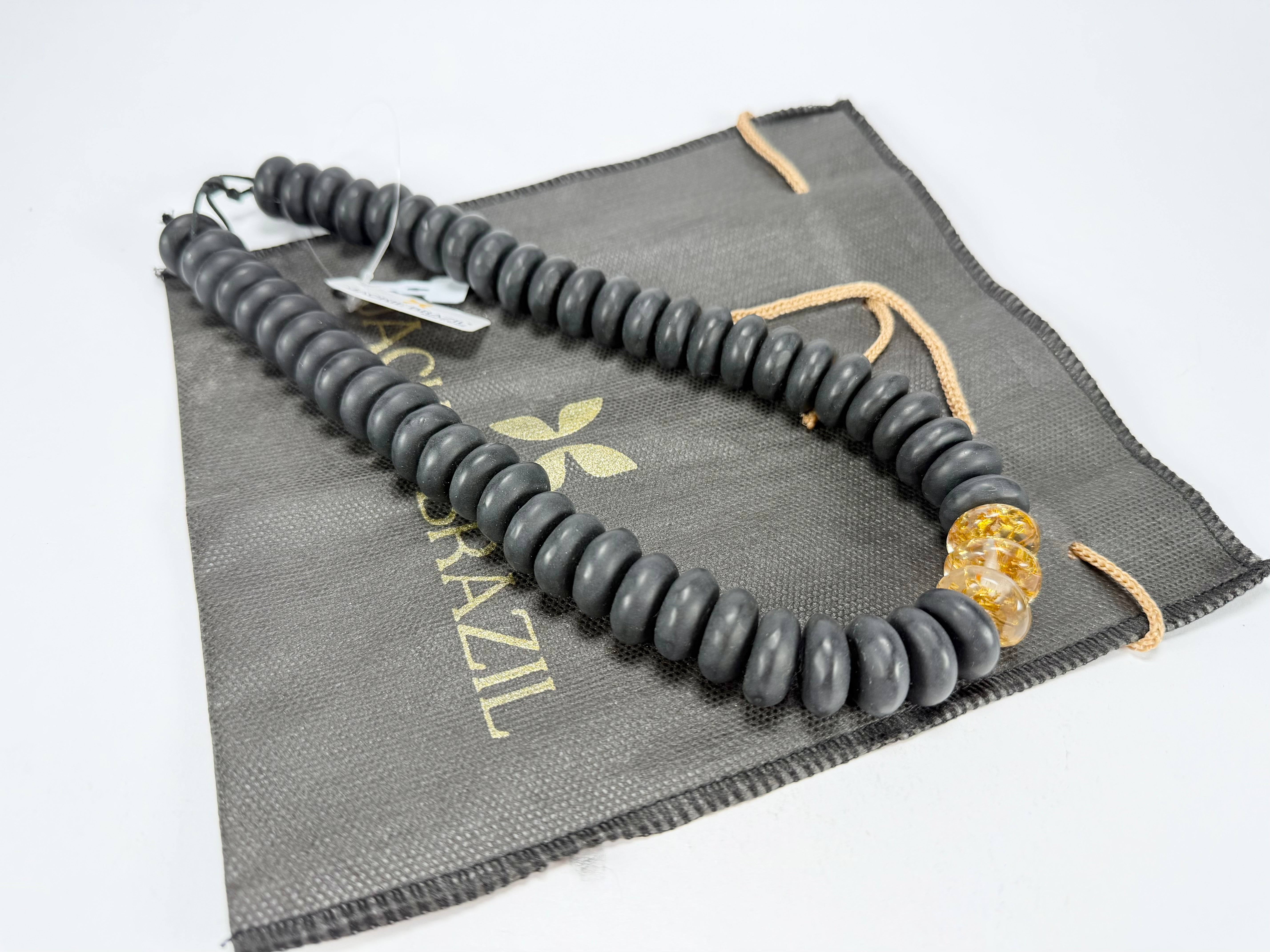 Jackie Brazil "Bela" Black Matt & Gold Flakes Resin Mini Wheels 50cm Necklace ( N0041 )