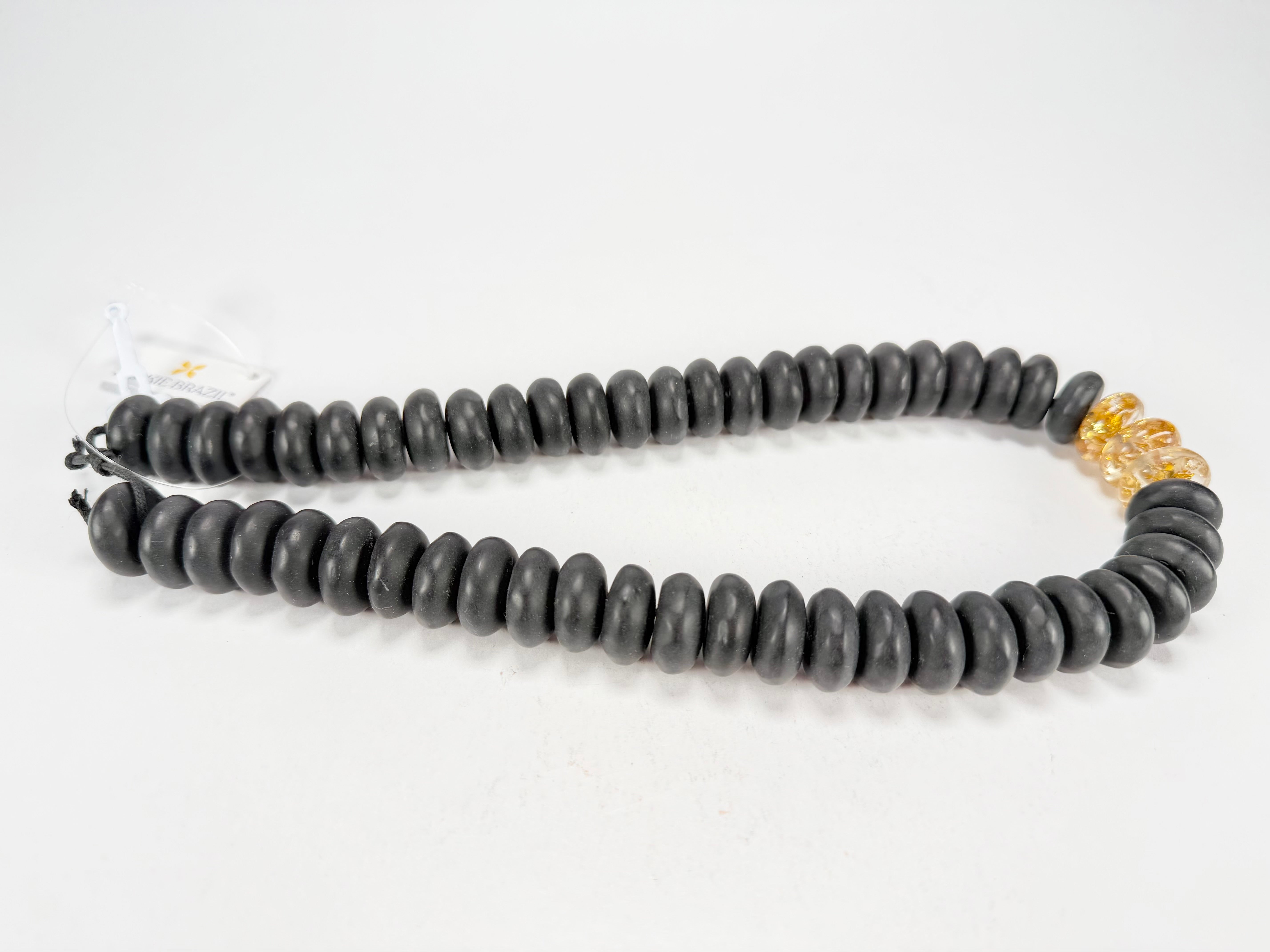 Jackie Brazil "Bela" Black Matt & Gold Flakes Resin Mini Wheels 50cm Necklace ( N0041 )