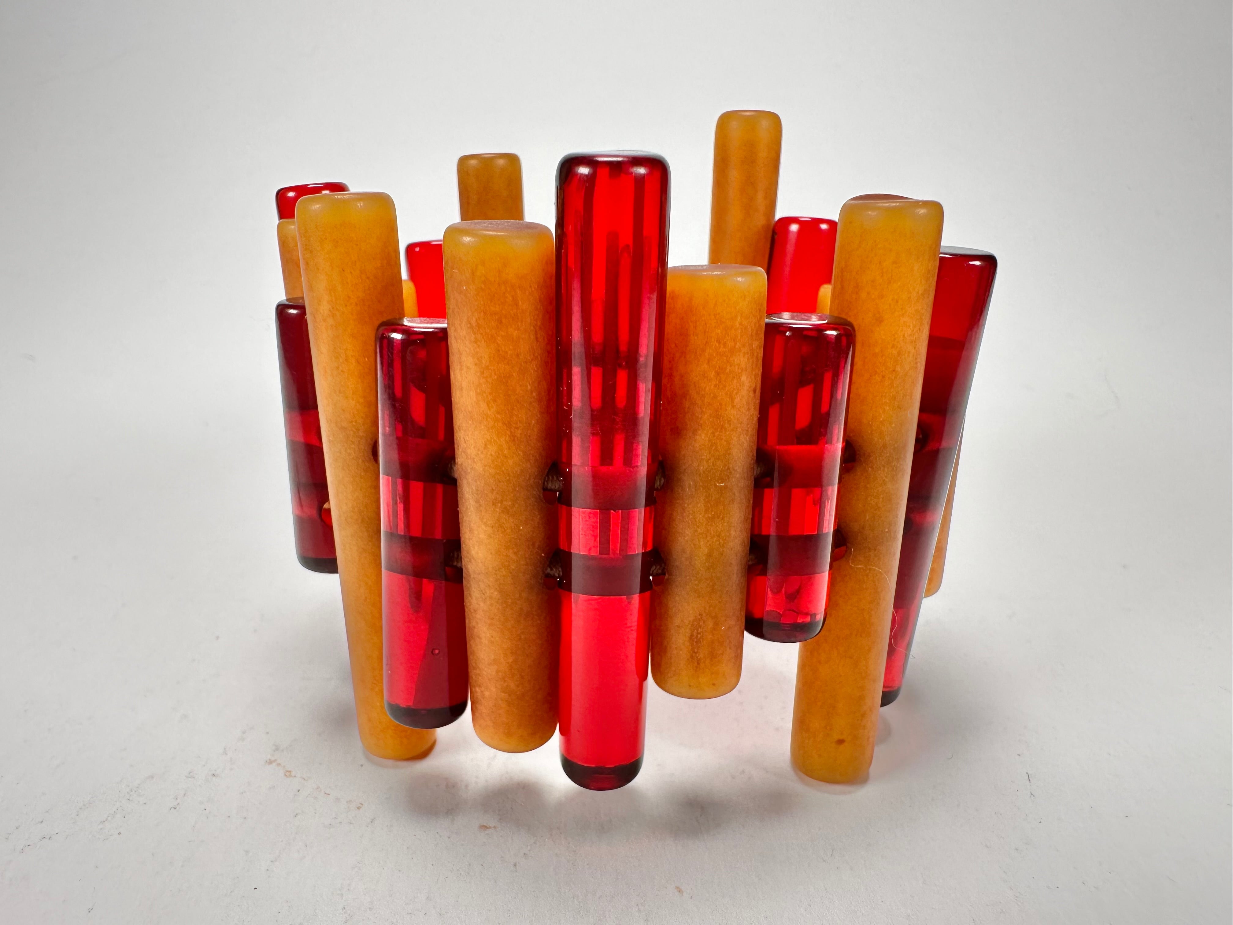 Jackie Brazil "Pipas" Thin Mix Tortoise & Prada Cylinders Resin Bracelet ( B2198 )