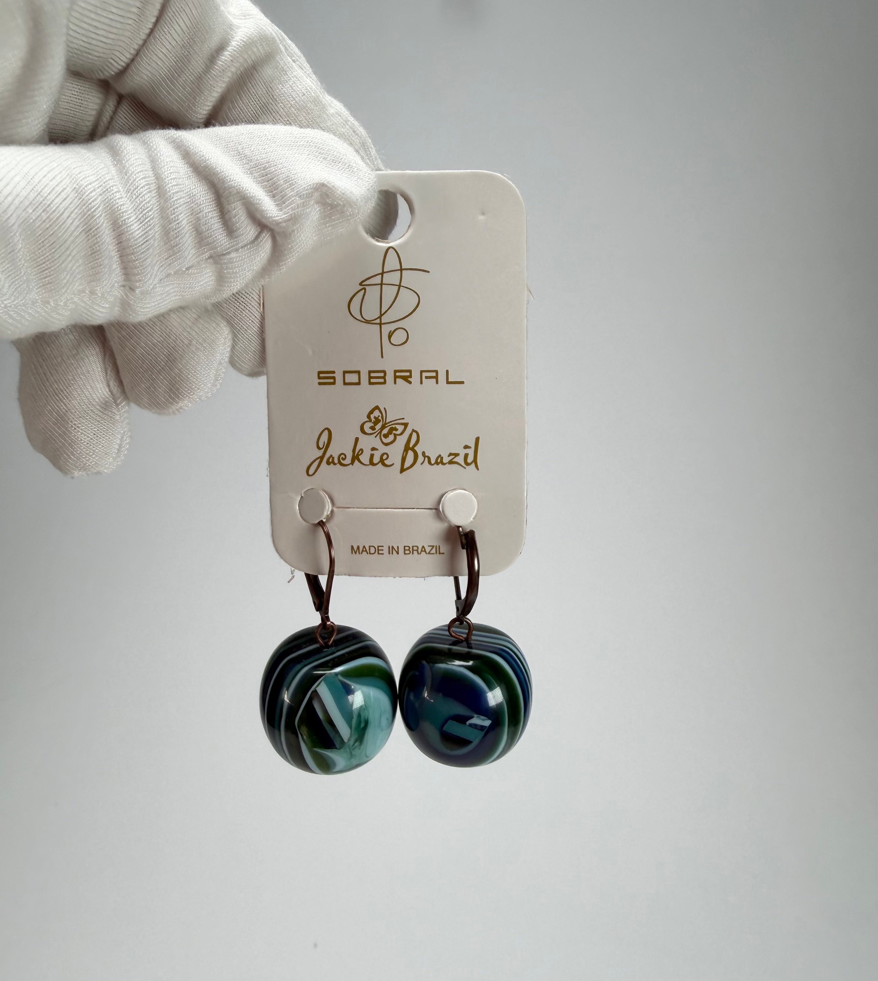 Jackie Brazil "Cat Eyes" Liquorice Balls Blue Mix Short Resin Earrings ( E0960 )